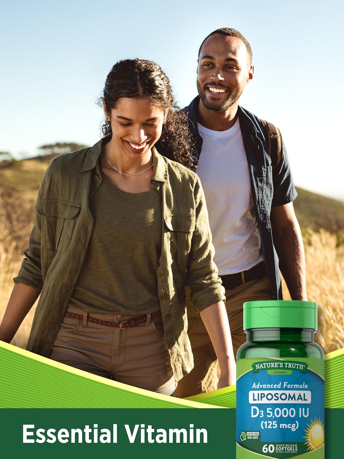 Nature’s Truth Vitamina liposomal D3  5000 UI  60 cápsulas blandas  Suplemento sin OMG y sin gluten