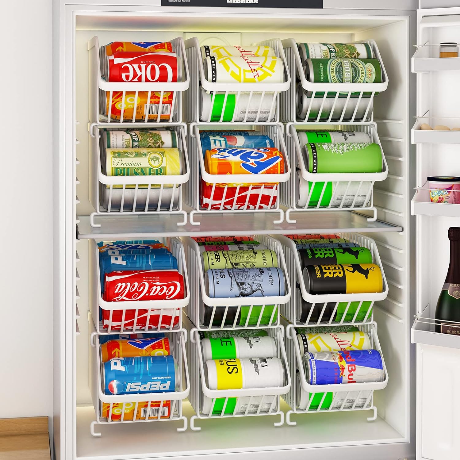 GILLAS Paquete de 4 organizadores apilables de latas de soda para refrigerador, dispensador de latas, estante de almacenamiento de alimentos
