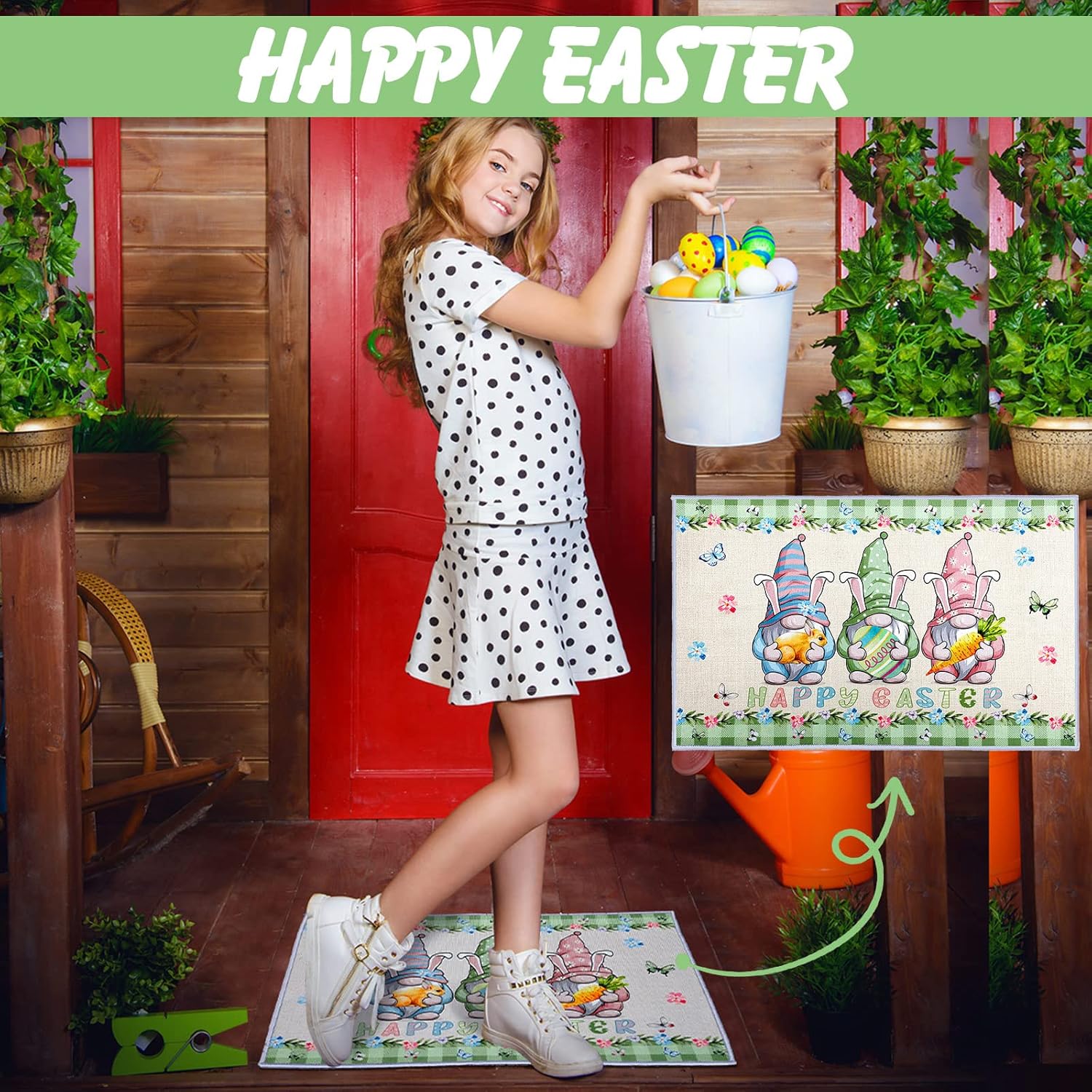 Hoolerry 3 tapetes de gnomo de San Patricio, Pascua, bienvenida, tapete decorativo de gnomo para entrada, antideslizante, lavable, para interiores y