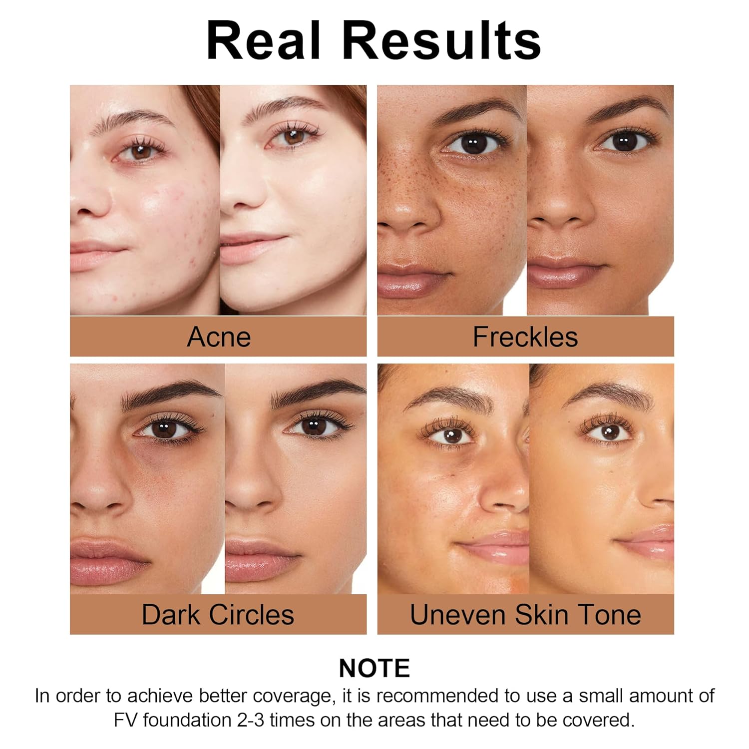 FV Maquillaje de base líquida Dewy, control de aceite, impermeable, de larga duración, para pieles normales y secas, cobertura media ligera, vegano
