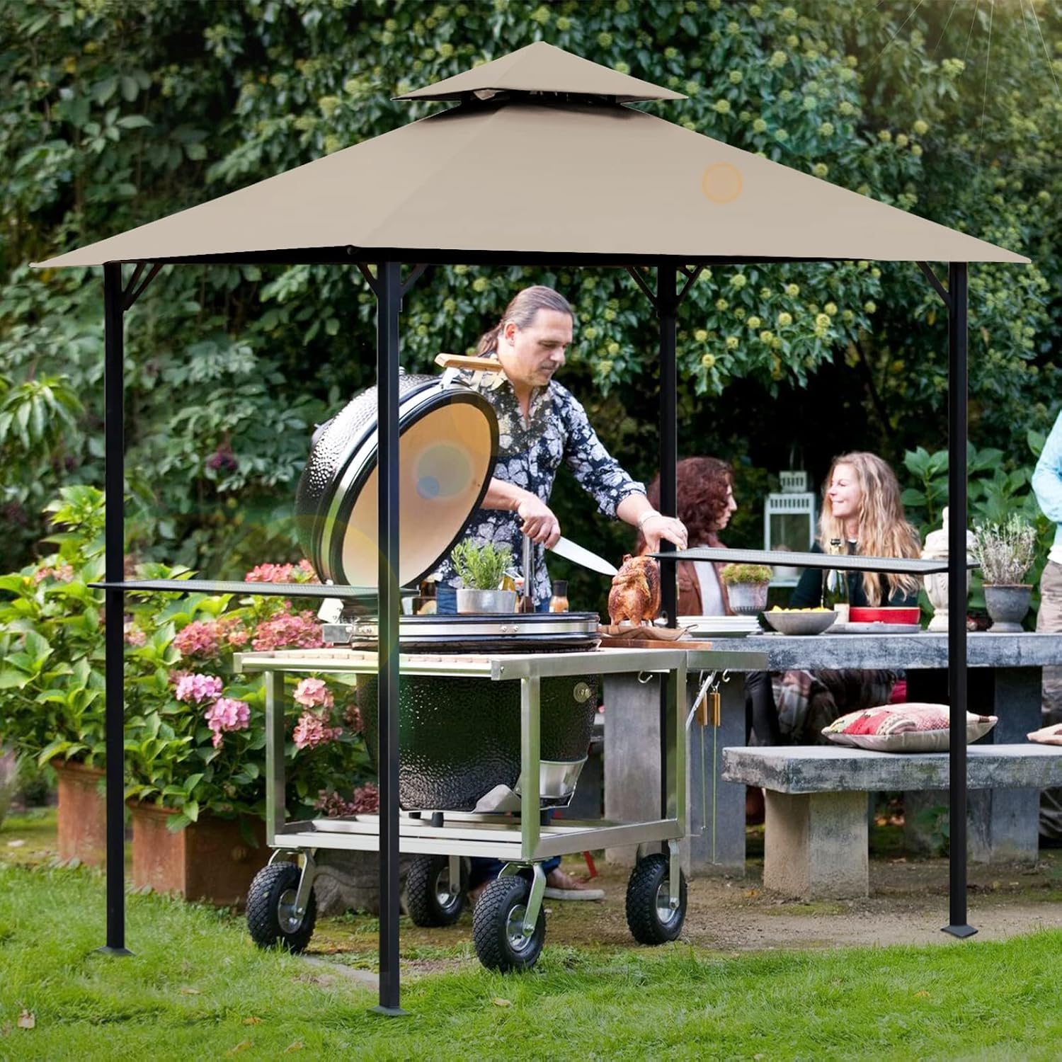 Toldo de repuesto para kiosco de 5 x 8 pies, cubierta superior para kiosco de barbacoa al aire libre, cubierta de refugio de parrilla doble cansada