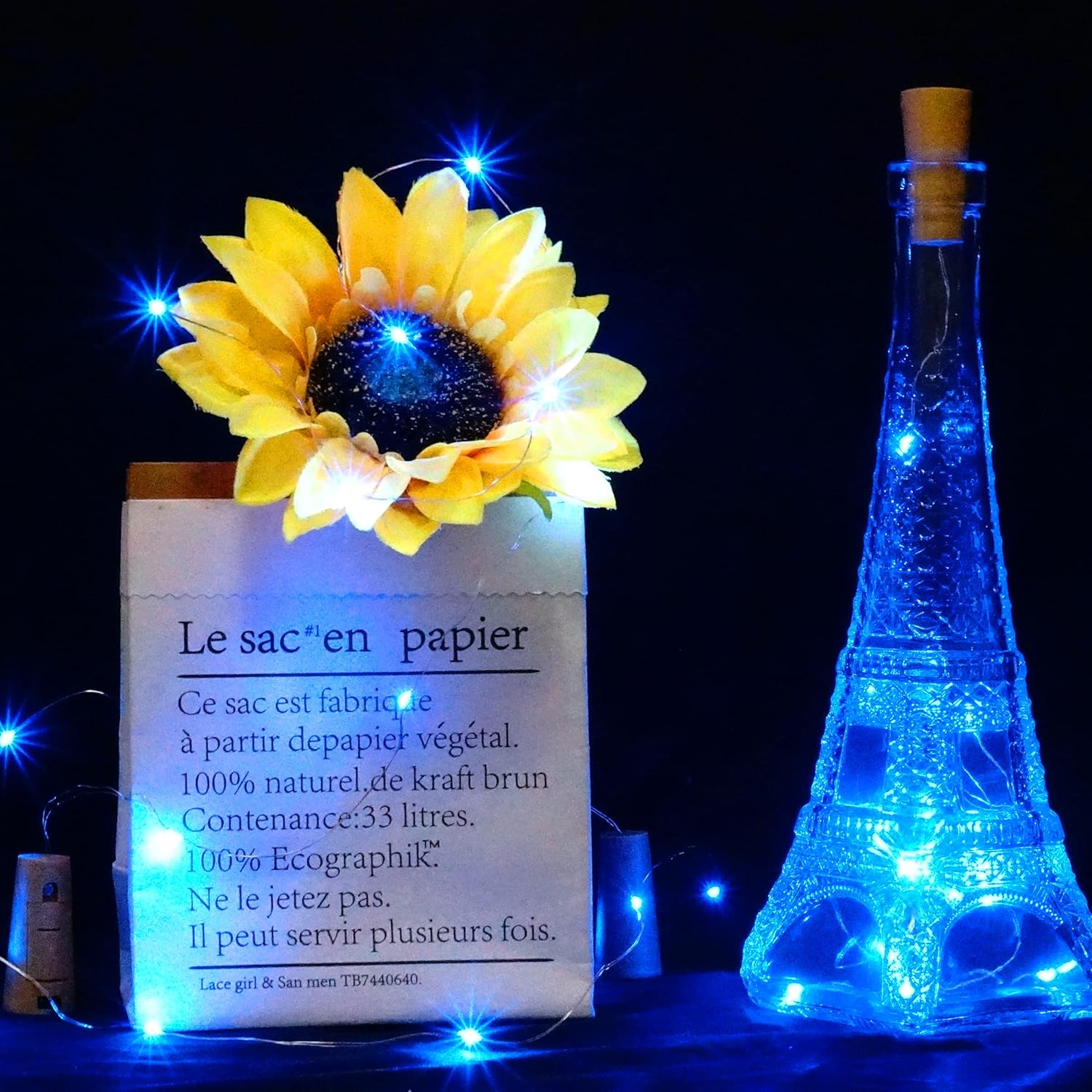 Paquete de 12 20 luces LED para botellas de vino con corcho, cadena de luces de alambre plateado, funciona con pilas, luces de corcho para botella