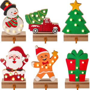6 soportes para calcetines de Navidad con luz LED, árbol de Navidad, muñeco de nieve, Papá Noel, copos de nieve, ganchos para calcetines de Navidad, 6 soportes para calcetines de Navidad con luz LED, árbol de Navidad, muñeco de nieve, Papá Noel, copos de nieve, ganchos para calcetines de Navidad,