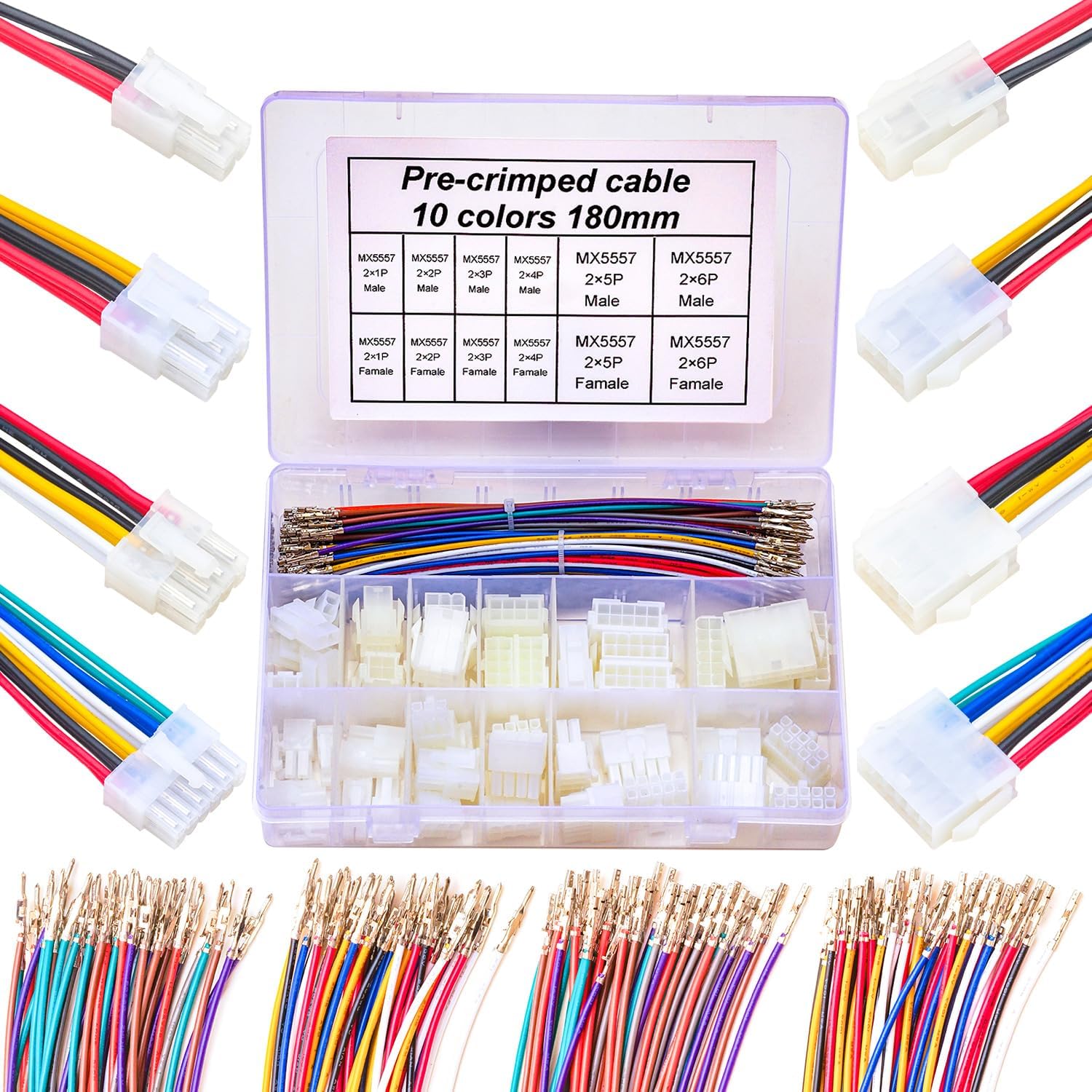 Molex 5557 – Kit de conectores de extensión macho y hembra de 0.165 in con cables preprensados de alta calidad de 20 AWG, conector adaptador de