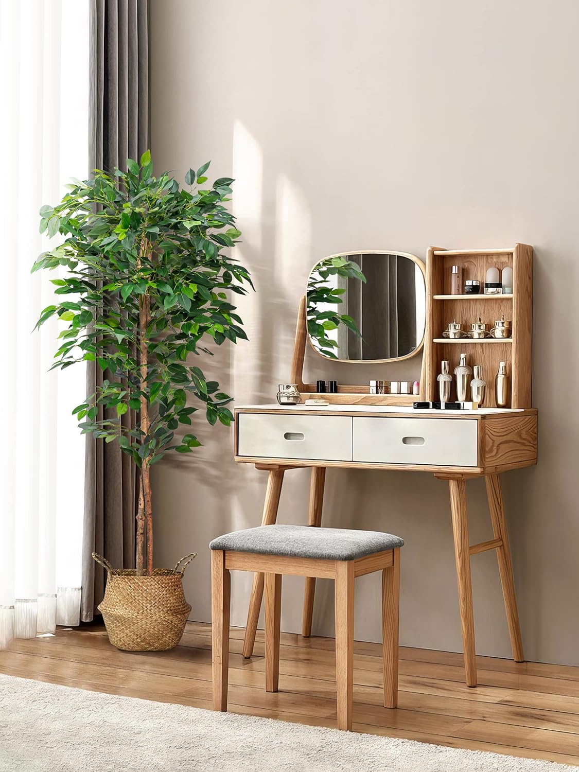 Plantas artificiales de ficus, árboles de eucalipto con hojas de seda, musgo falso y maceta resistente, plantas falsas para decoración de oficina y