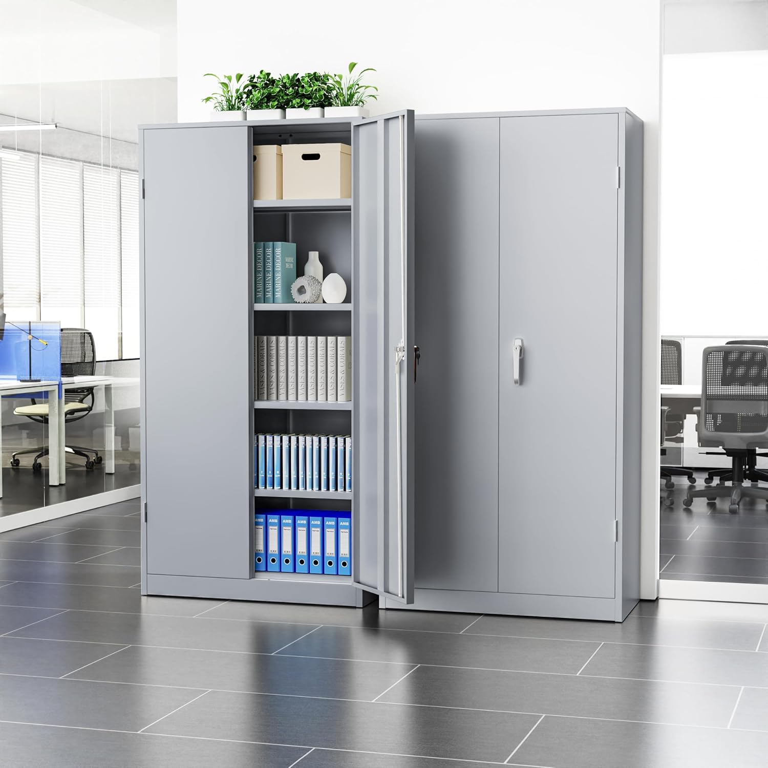INTERGREAT Armario de almacenamiento de garaje con cerradura, gabinete de almacenamiento de metal de 72 pulgadas con puertas de bloqueo y 4 estantes