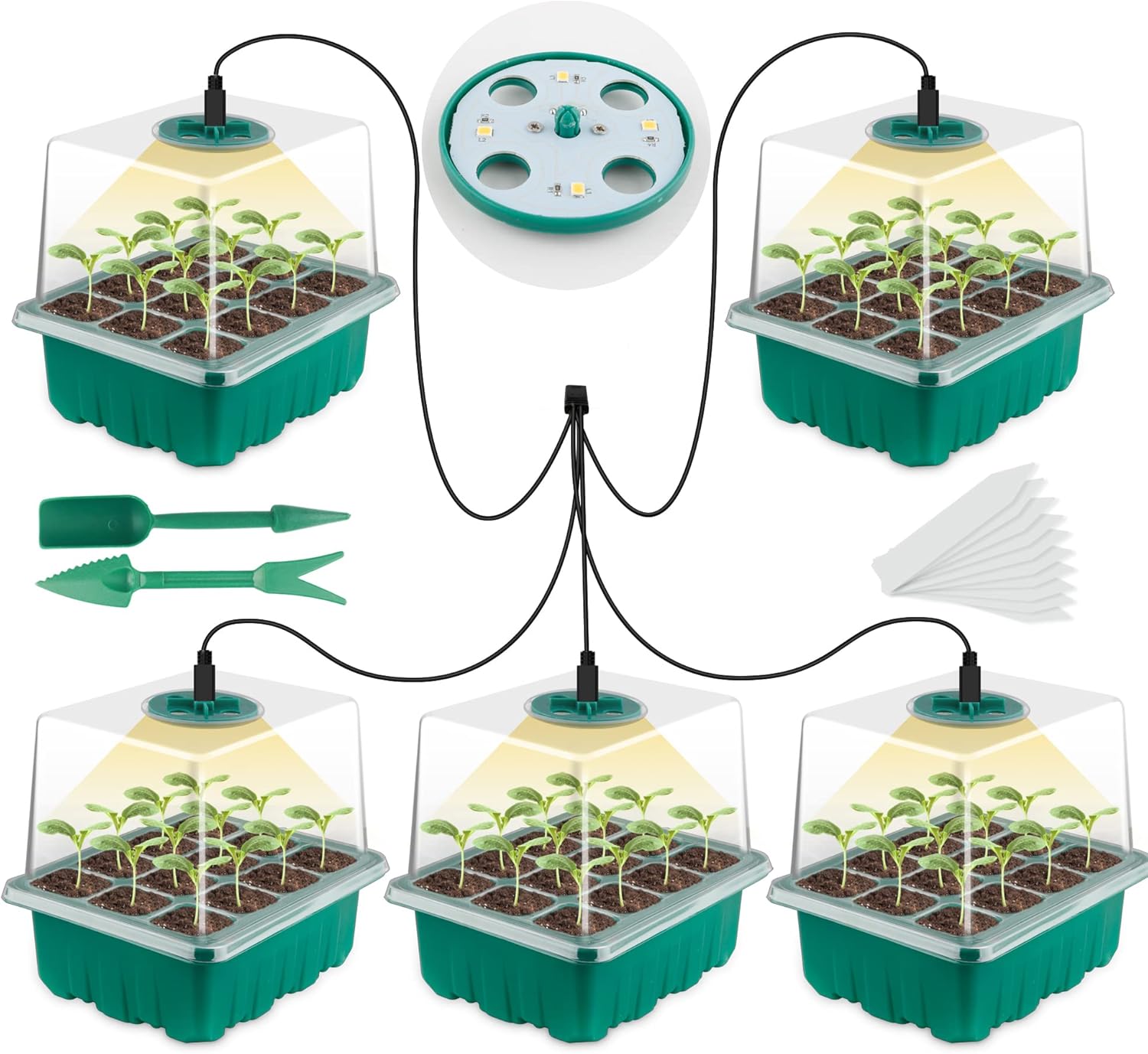 Bandeja de inicio de semillas con luz de crecimiento, kit de inicio de semillas, bandejas de inicio de germinación de plantas con cúpula de humedad
