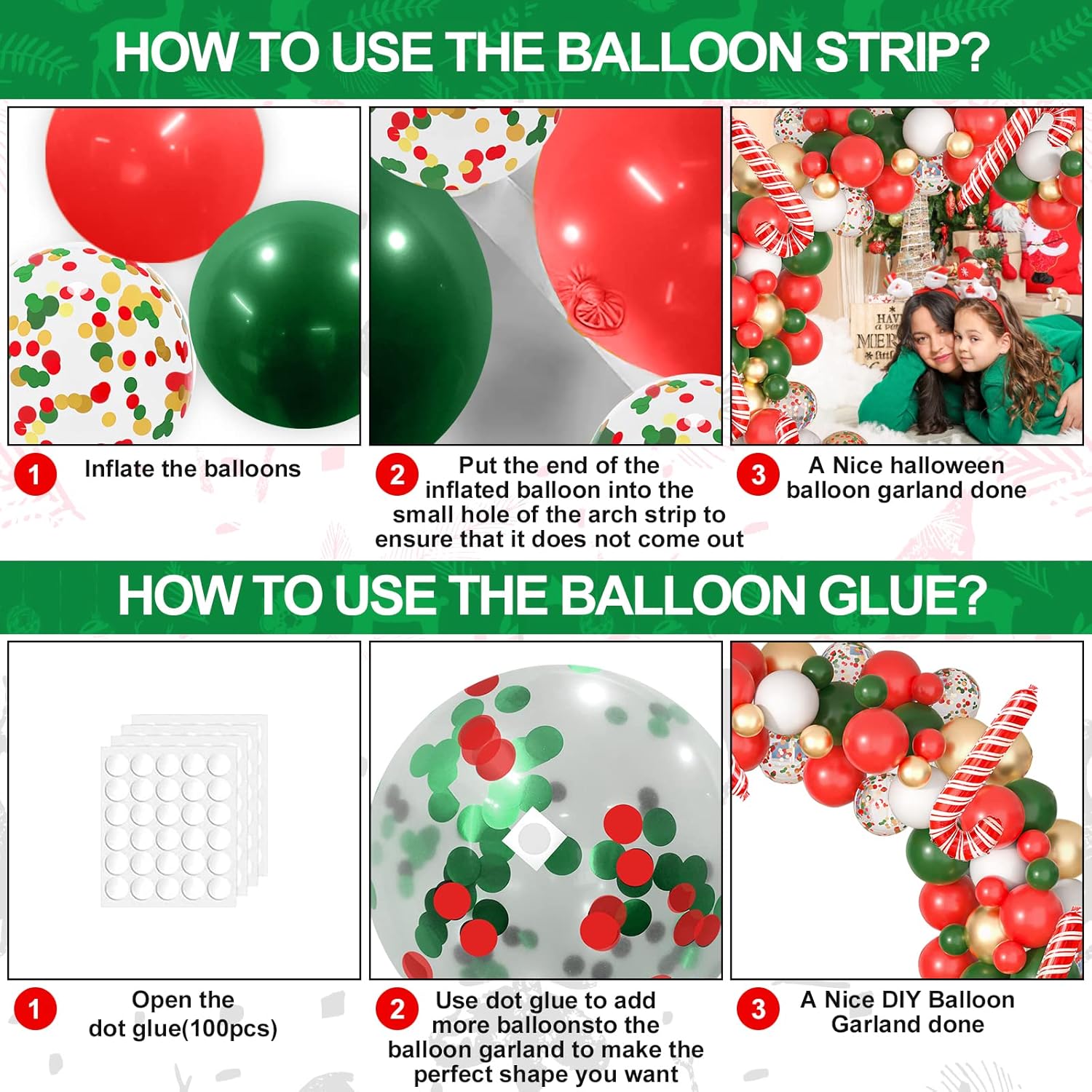 RHGBINLI Kit de arco de guirnalda de globos de Navidad, 105 globos rojos, verdes, dorados y blancos con globos de bastón de caramelo para