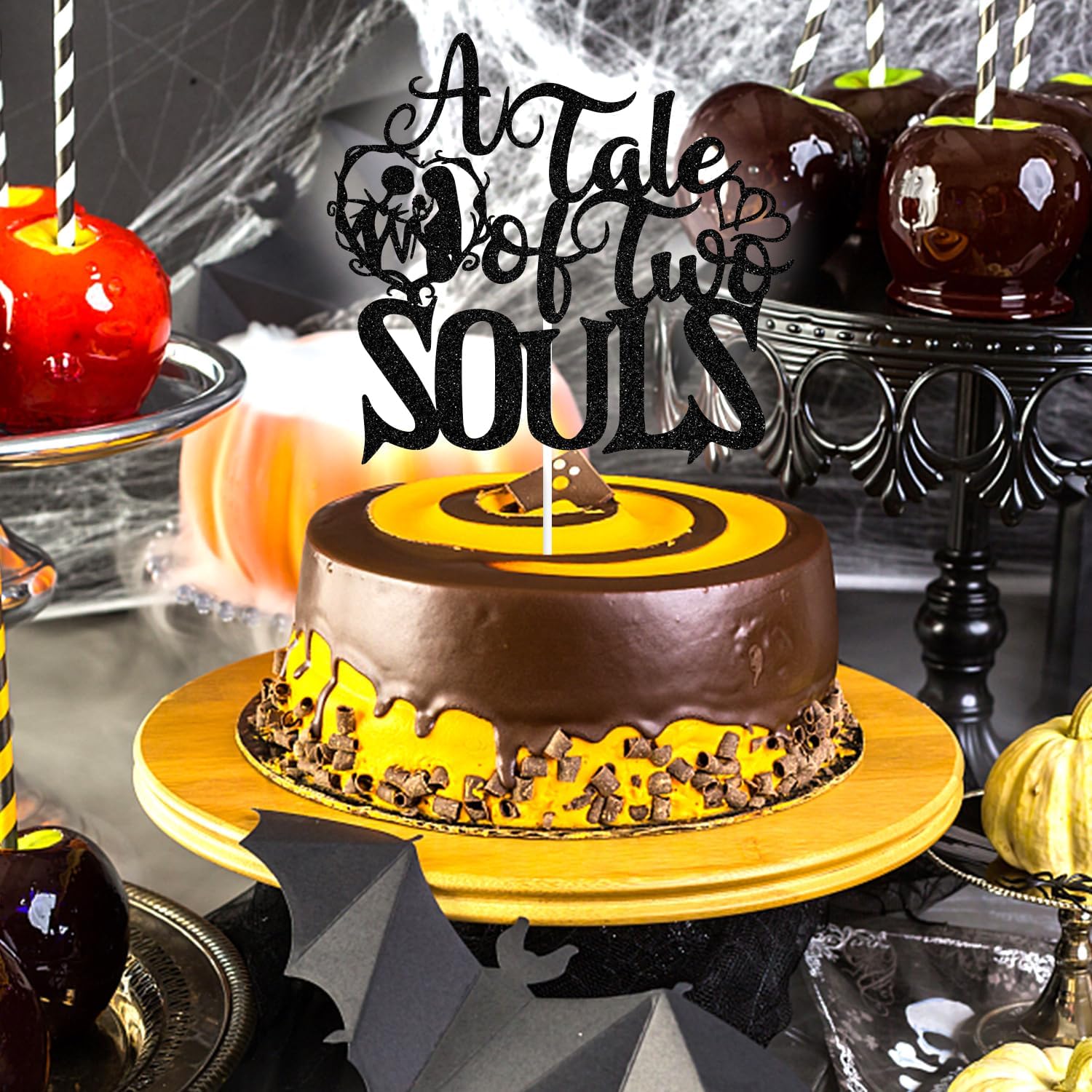 Decoración para tartas con purpurina negra “A Tale of Two Souls”, “Till DeathTill Death Do Us PartyAbout Damn Time”, decoración temática de