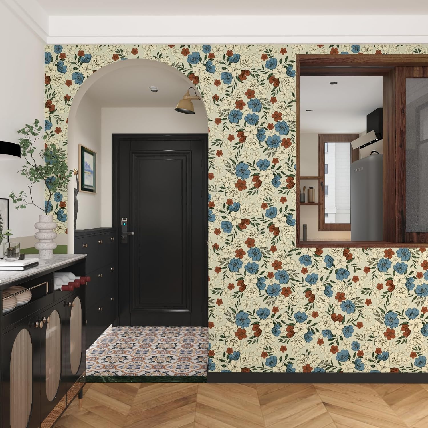 KIKitchen Papel tapiz floral vintage para despegar y pegar de 17.5 x 118 pulgadas, papel de contacto de flores, papel tapiz extraíble autoadhesivo,
