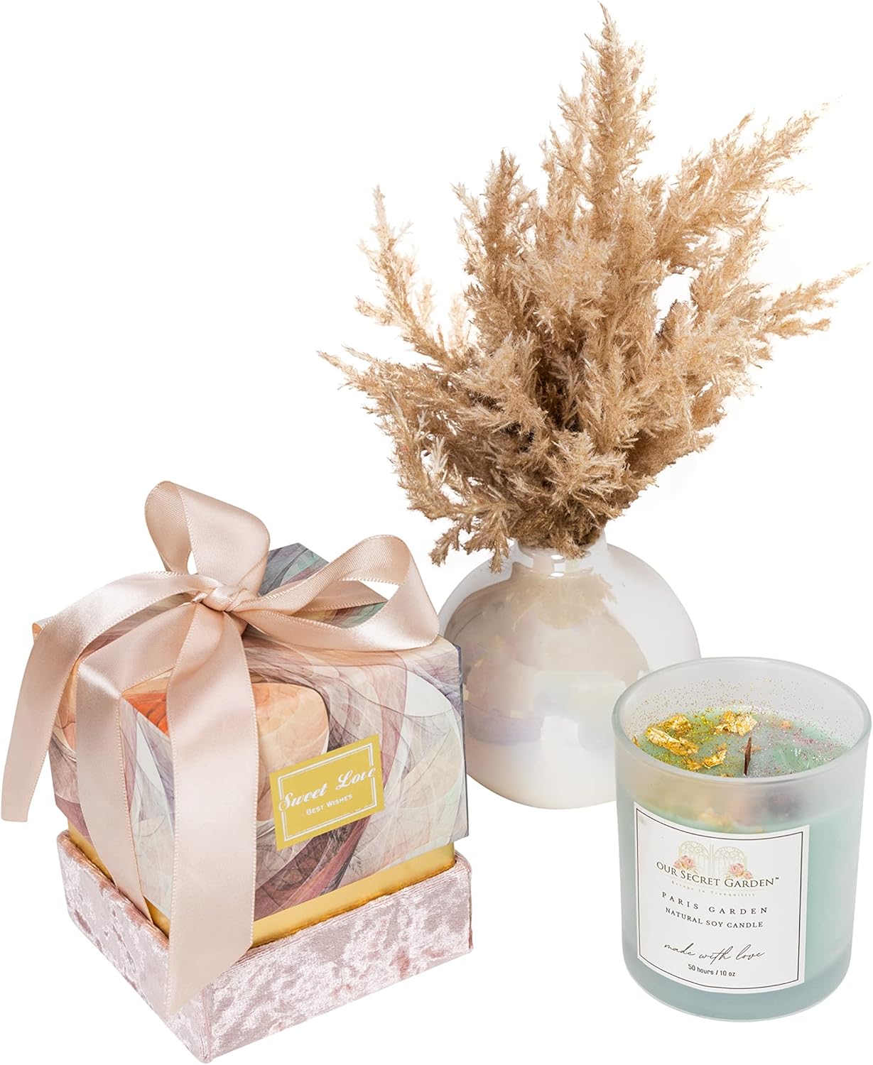 Vela de cristal curativo, vela de soja hecha a mano de 10 onzas con cristales y flores en el interior, regalos espirituales para mujeres,