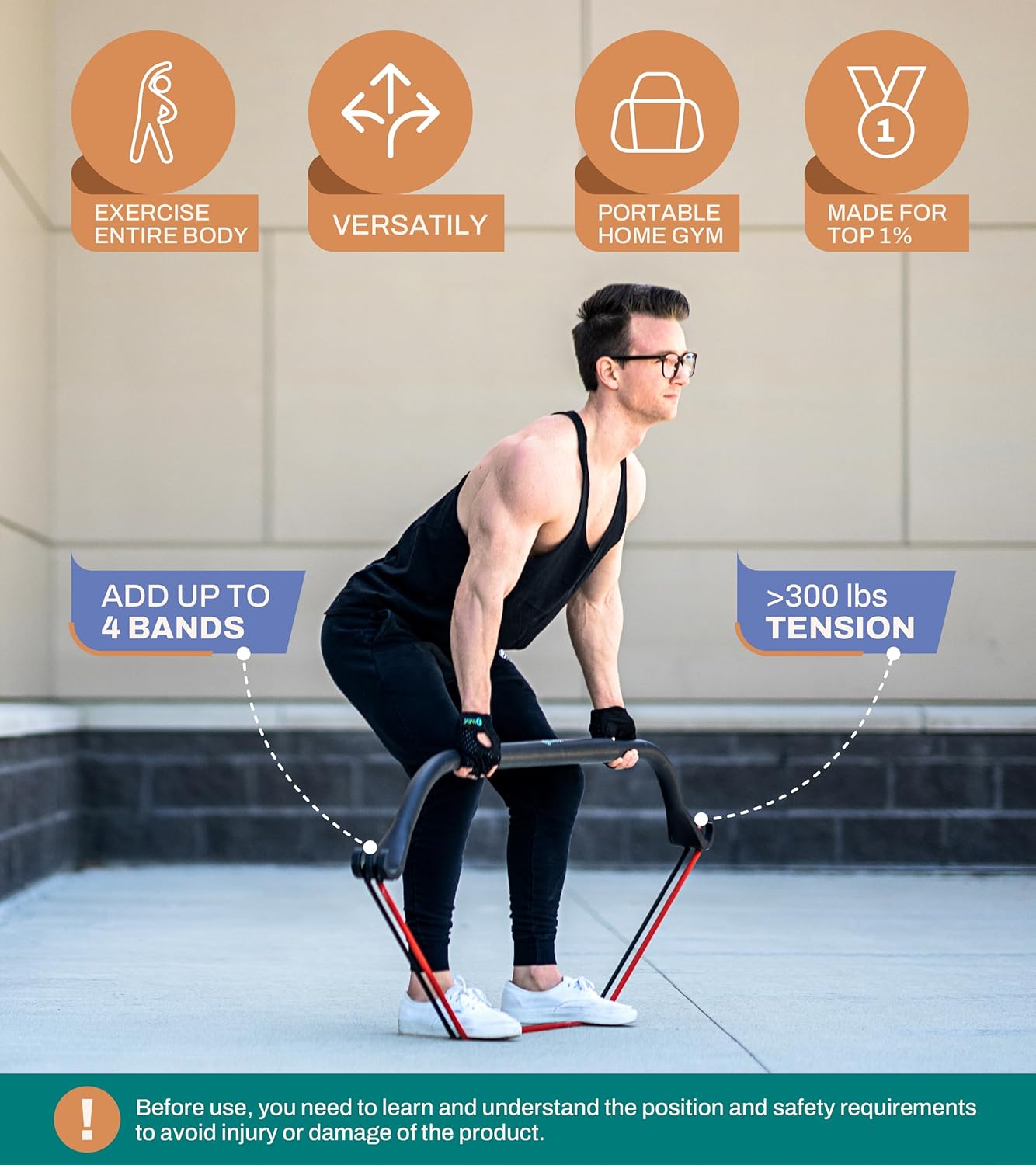 NYPOT- Workout Bow & Portable Home Gym Equipment – Resistance Bands with Bar for Home Workout Equipment Men & Women All in One Gym for Strength