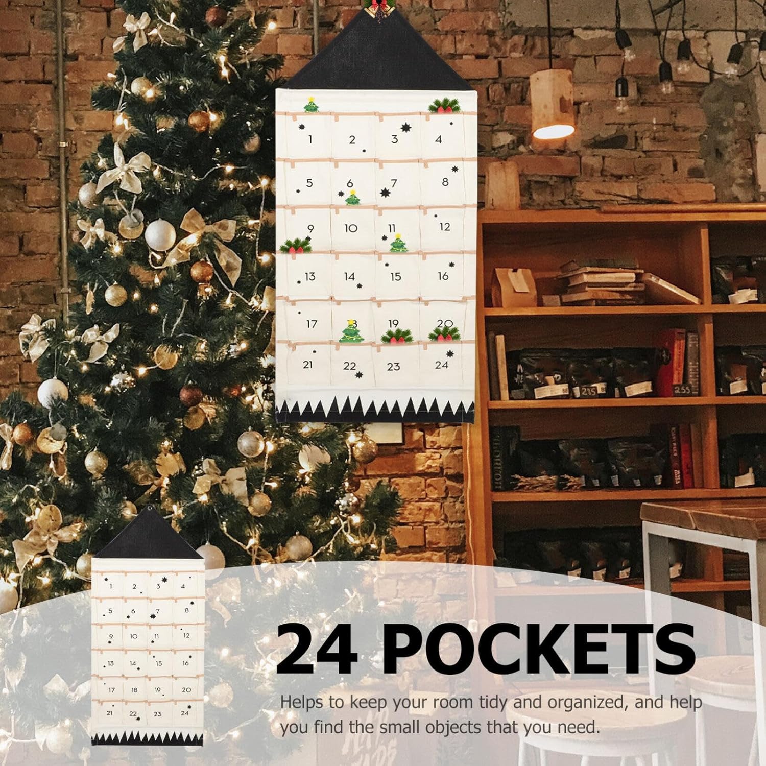 Calendario de Navidad con múltiples bolsillos, calendario de Adviento de Navidad, bolsa para colgar en la pared, calendario de cuenta regresiva de