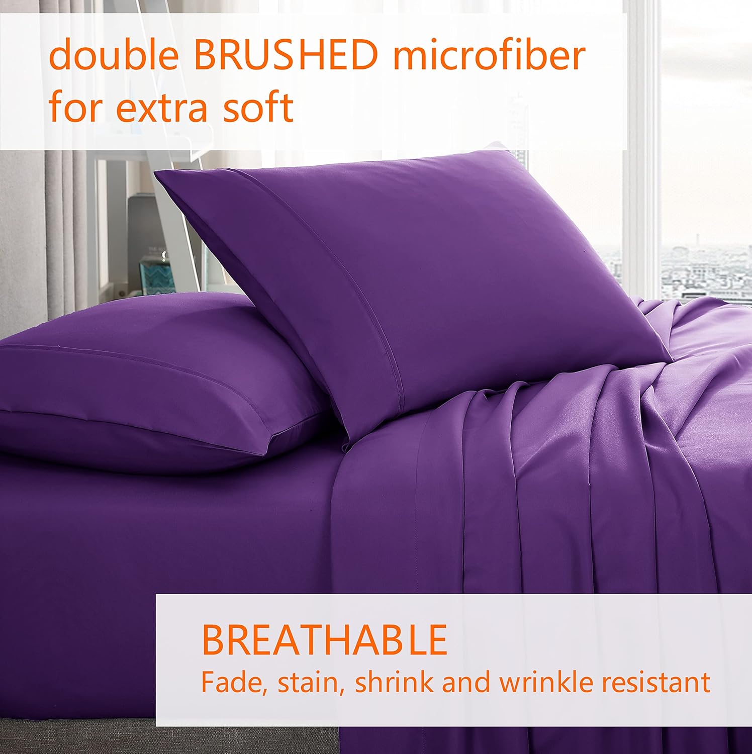 American Home Collection Juego de 2 fundas de almohada de microfibra de doble cepillado, suaves y de fácil cuidado (morado, estándarQueen de 20 x 30