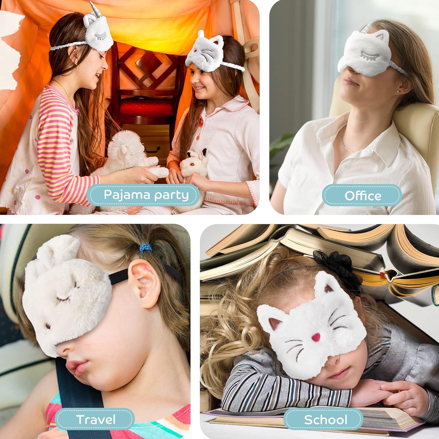 Antifaz de sueño para niños, niñas, cubierta de ojos para dormir, 3 piezas suave con los ojos vendados para dormir, sombra de ojos para niños
