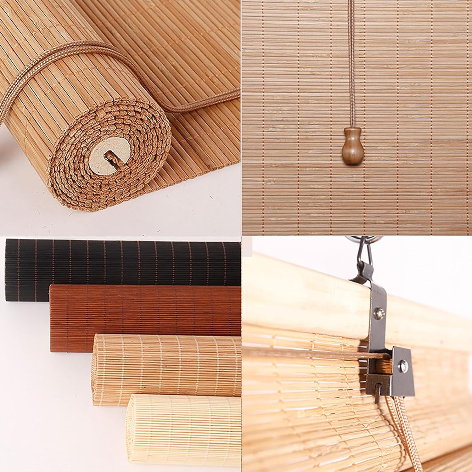 Persianas de bambú de bambú para exteriores, persianas enrollables de bambú para ventanas, persianas de bambú para patio, sin cordones para porche,