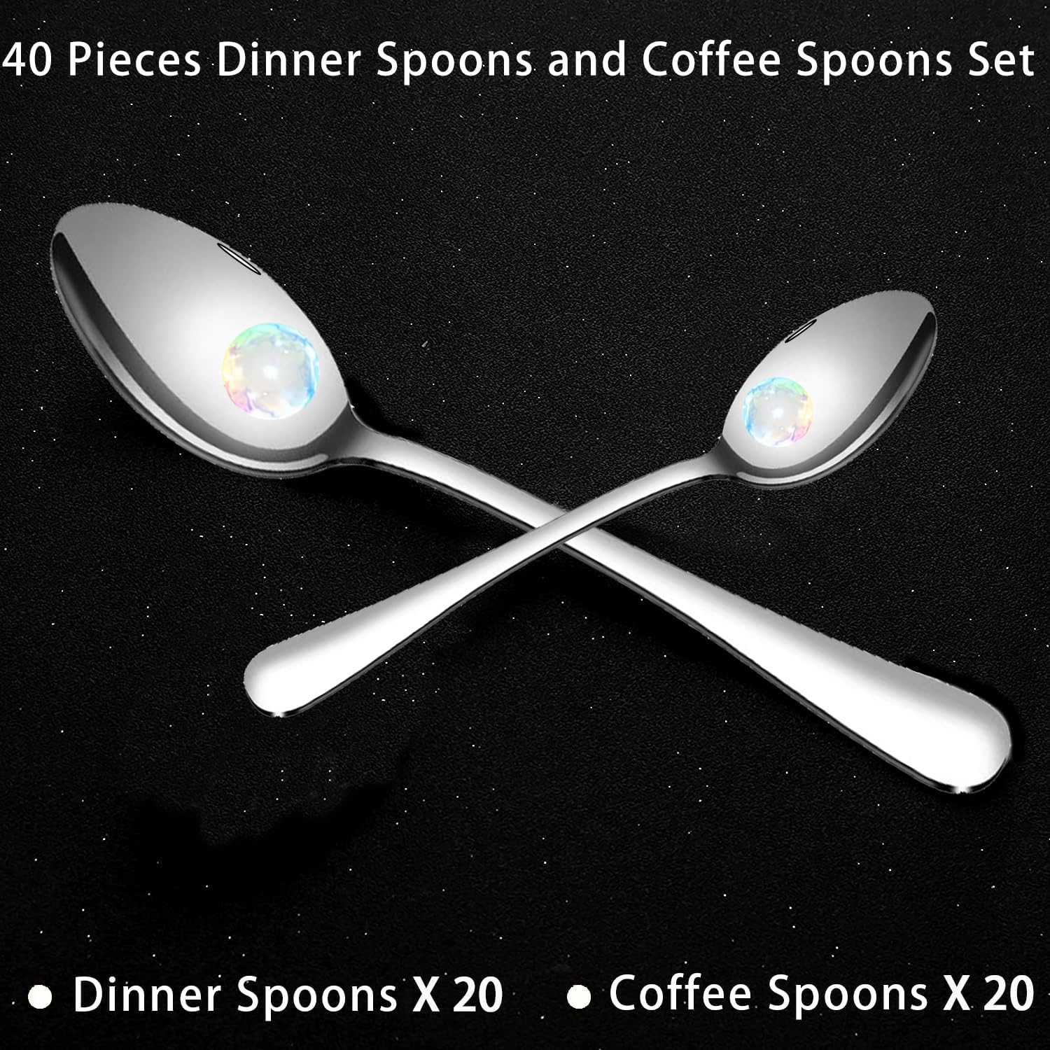 Juego de 40 cucharas, cucharas de cena y cucharas de café, cucharadas de acero inoxidable y cucharas de té, cubiertos pulidos con espejo, juego de