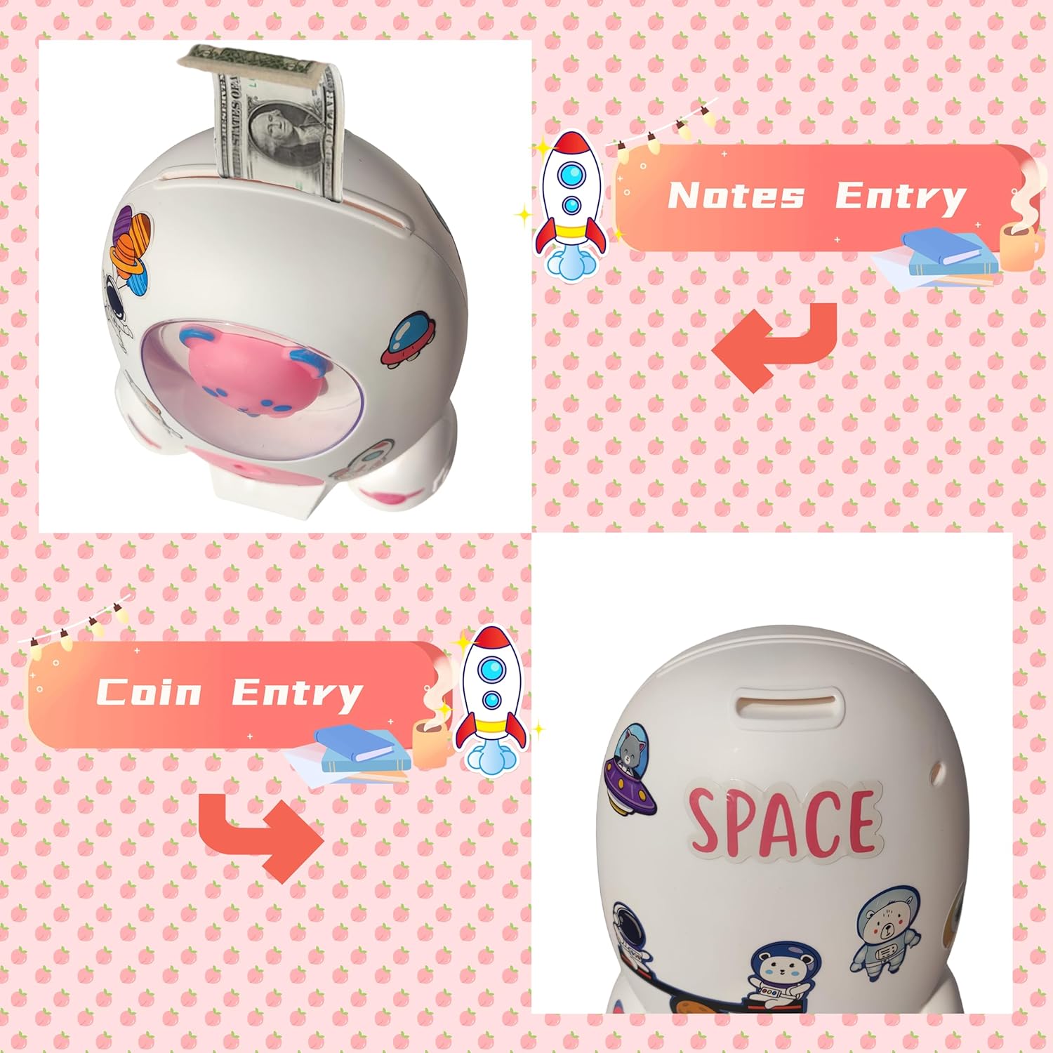 Alcancía de cohete para niños, segura para el dinero, alcancía de astronauta para niños, dinero en efectivo, cajero automático, moneda, banco de