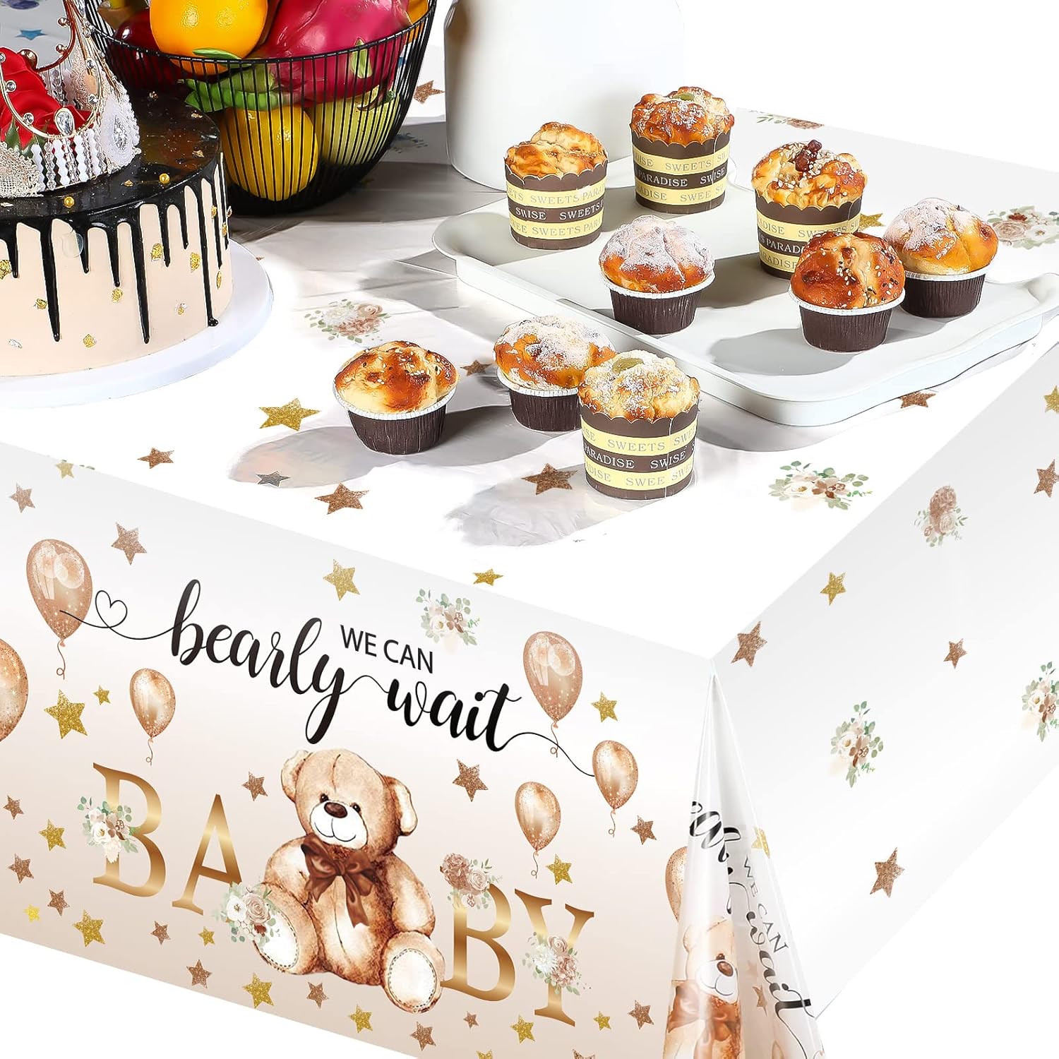 Capoda 3 manteles de oso para baby shower, fundas rectangulares de plástico para decoración de fiesta de revelación de género de oso, para baby