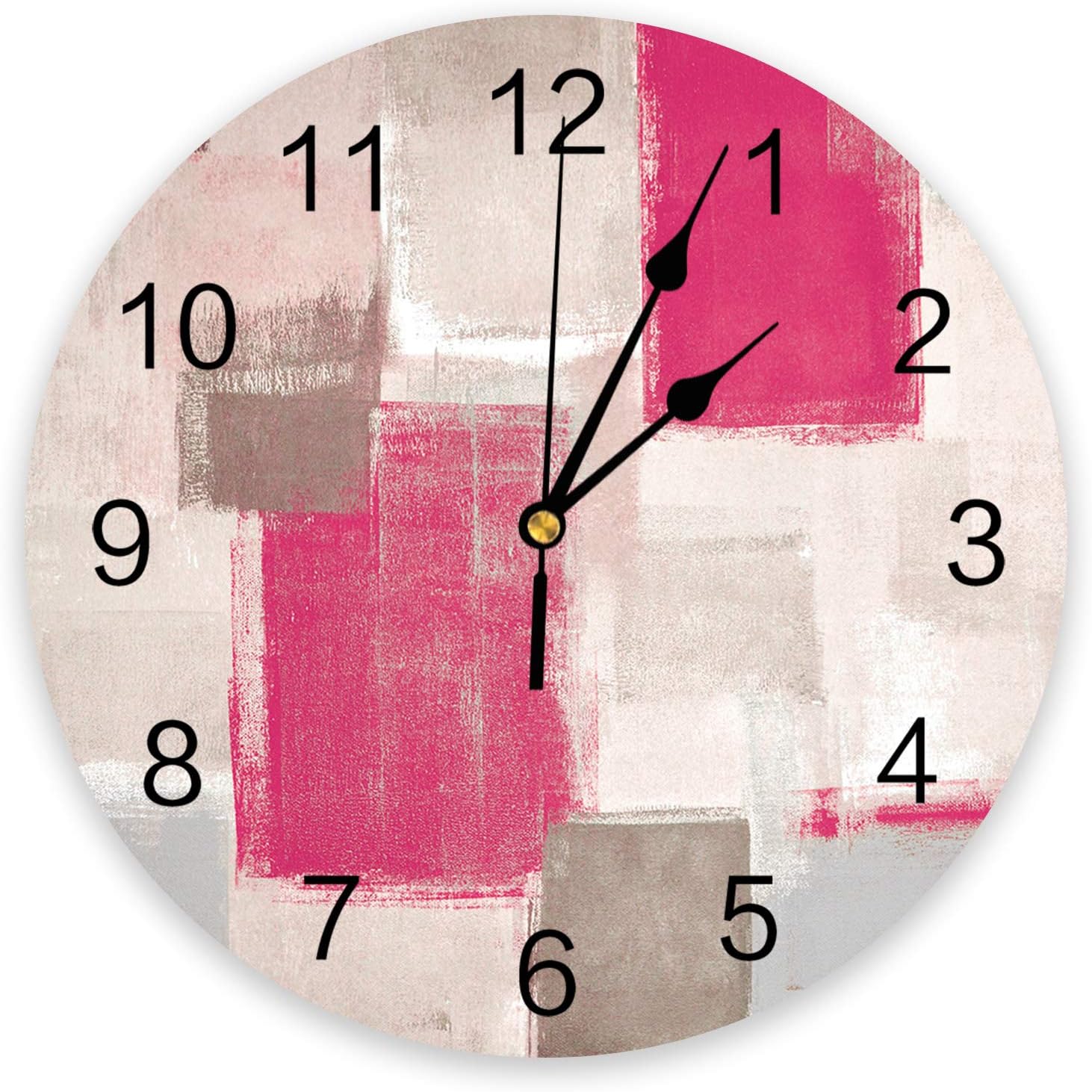 Reloj de pared de 10 pulgadas, silencioso, sin tictac, con graffiti rosa abstracto, redondo, decorativo, para sala de estar, dormitorio, cocina,