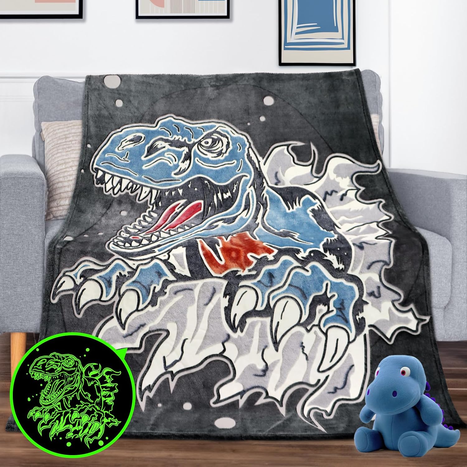 Regalos de dinosaurios para niños, manta que brilla en la oscuridad, manta de dinosaurio de 1 a 15 años, regalo de cumpleaños, Navidad, día de San