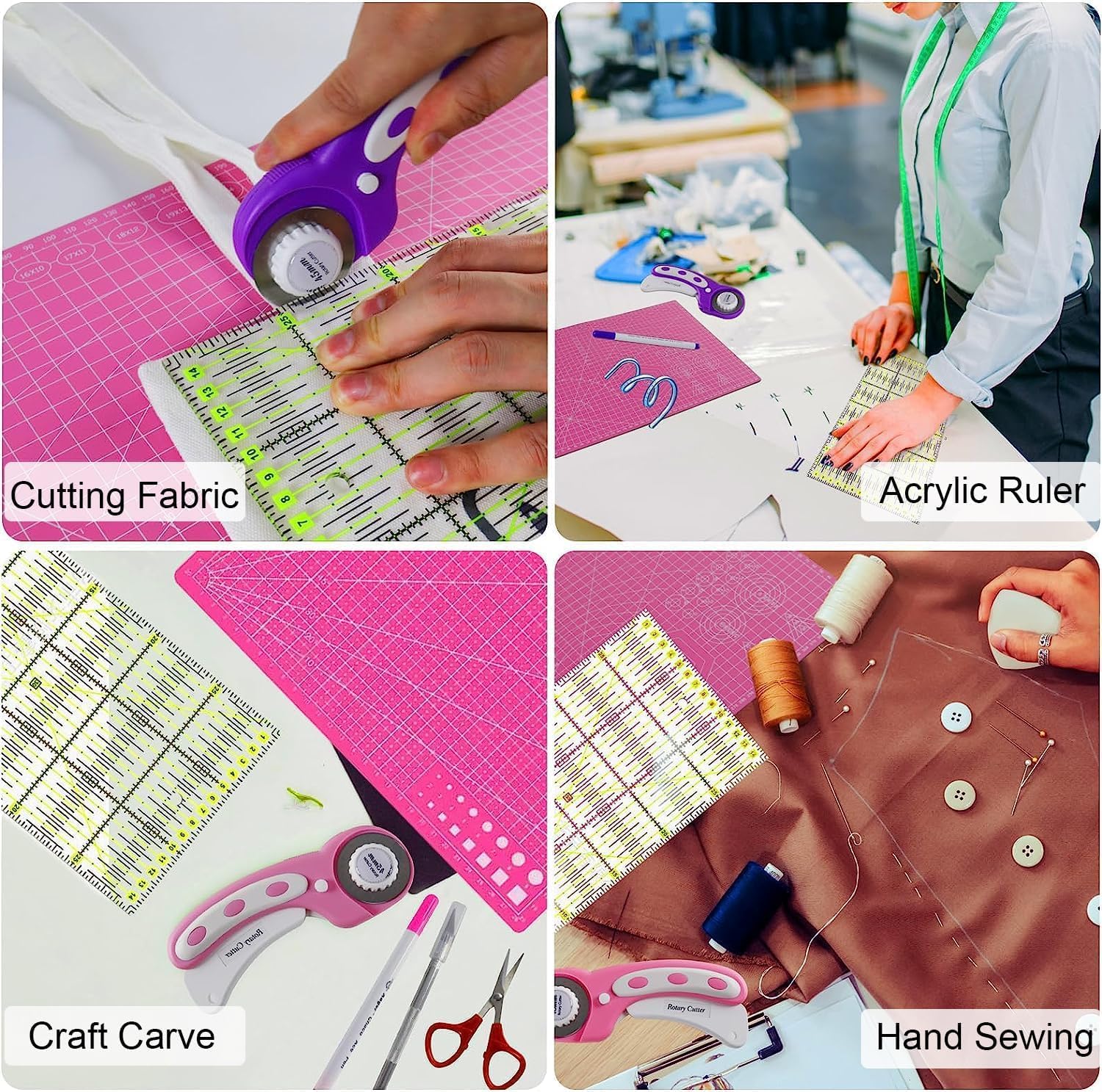 Rotary Cutter Set, 38PCS 45mm Rotary Fabric Cutter Wheel Set, Fabric Cutter Wheel, Quilting Rotary Cutters Rolling Fabric Cutter Wheel and A3 Mat,