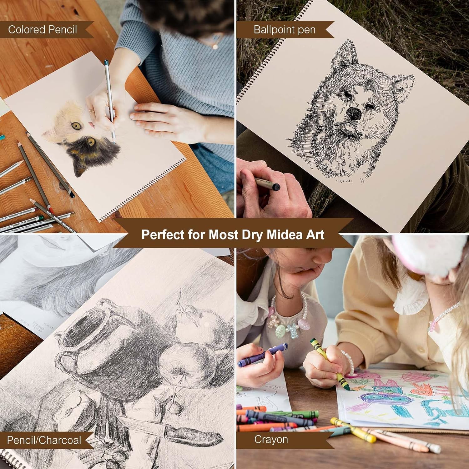 Comix Cuaderno de bocetos de 11.7 x 16.5 pulgadas, paquete de 2, 40 hojas, 68 libras110 gsm, sin ácidos para dibujar y pintar, blocs de bocetos con