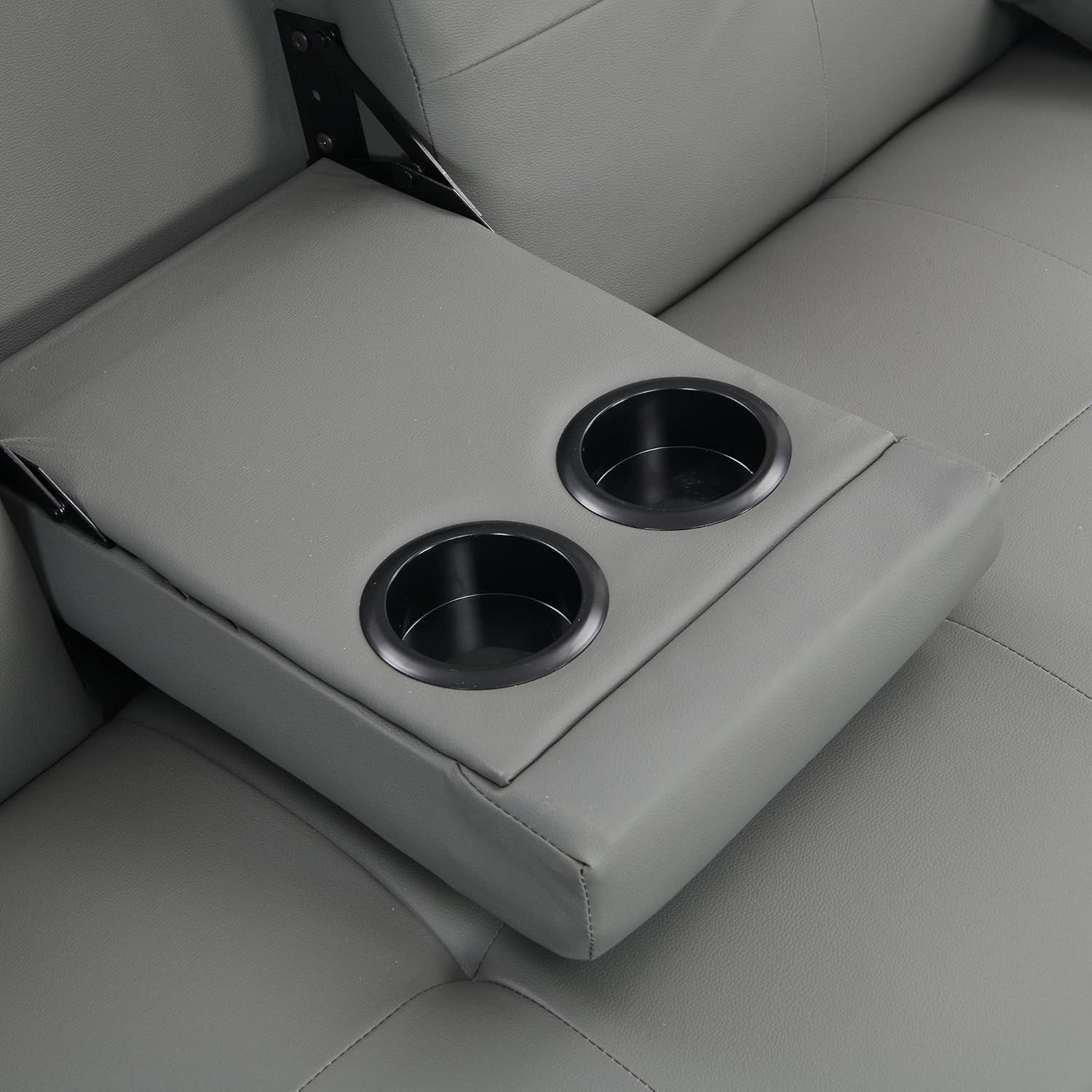 Futón, sala de estar de cuero moderna, sofá biplaza plegable convertible, sofá cama extraíble con 2 portavasos con reposabrazos en el medio, gris
