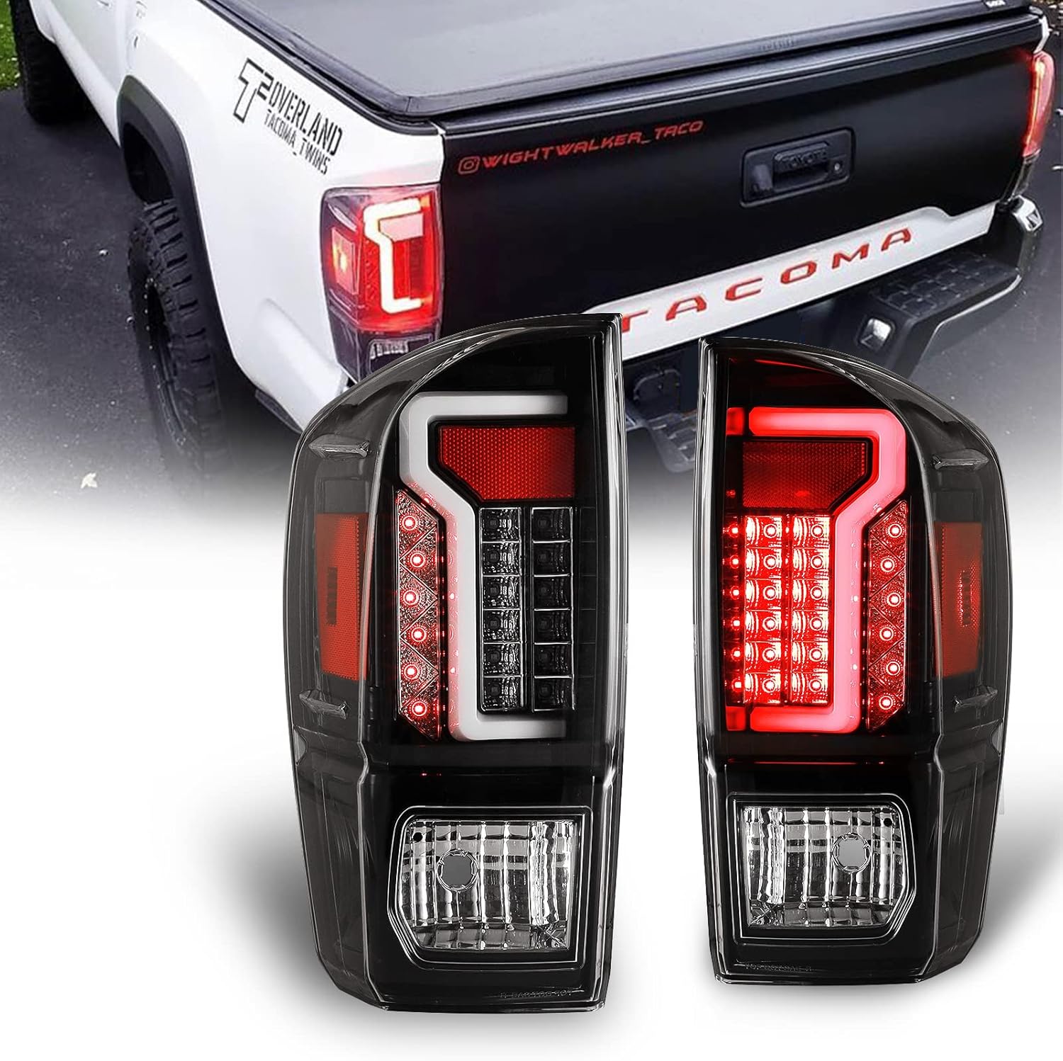 WOLFSTORM Luz trasera LED para Toyota Tacoma 2016-2023, montaje de repuesto de luz trasera Toyota Tacoma 2016-2013, 1 par (lente transparente)