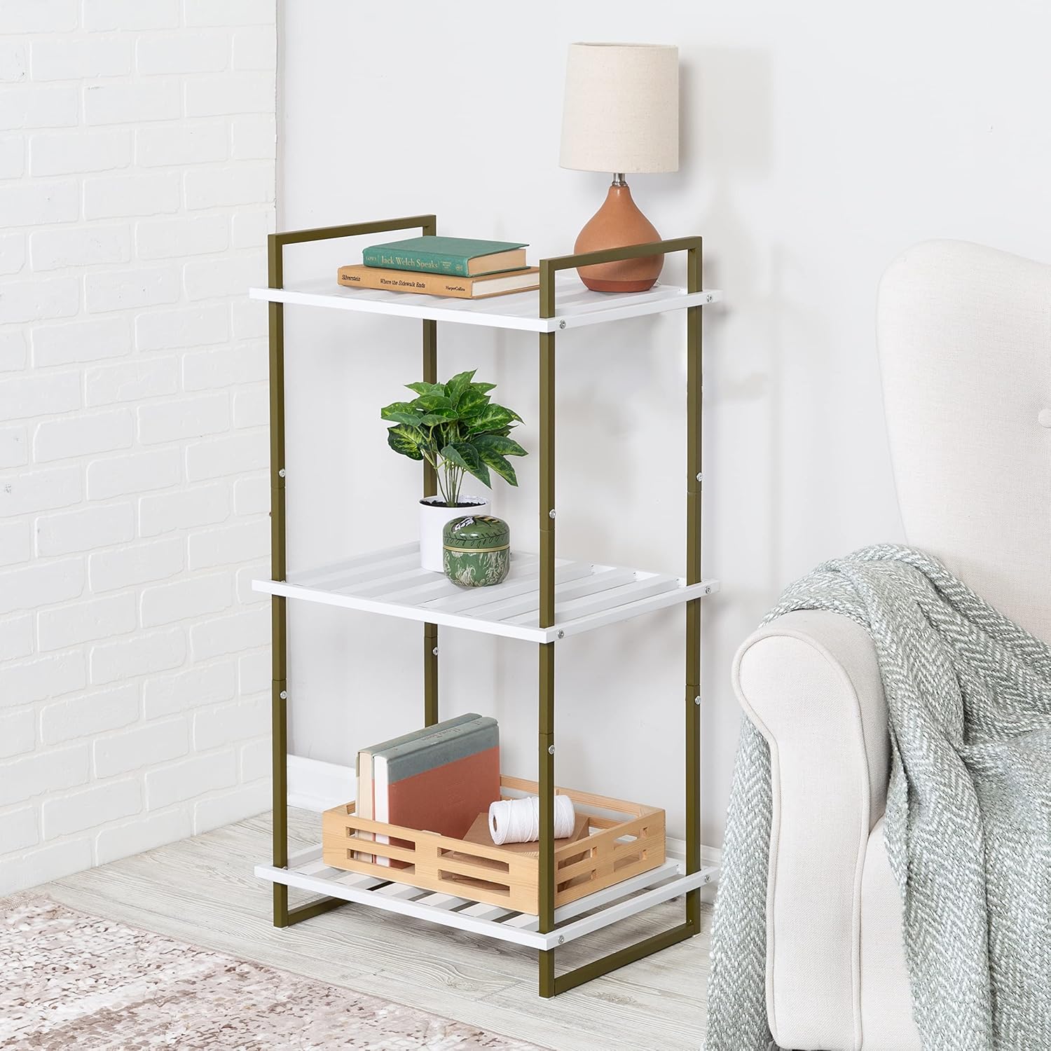 Honey-Can-Do Estantería tubular metálica de 3 niveles, verde oliva y blanco SHF-09132 Olive