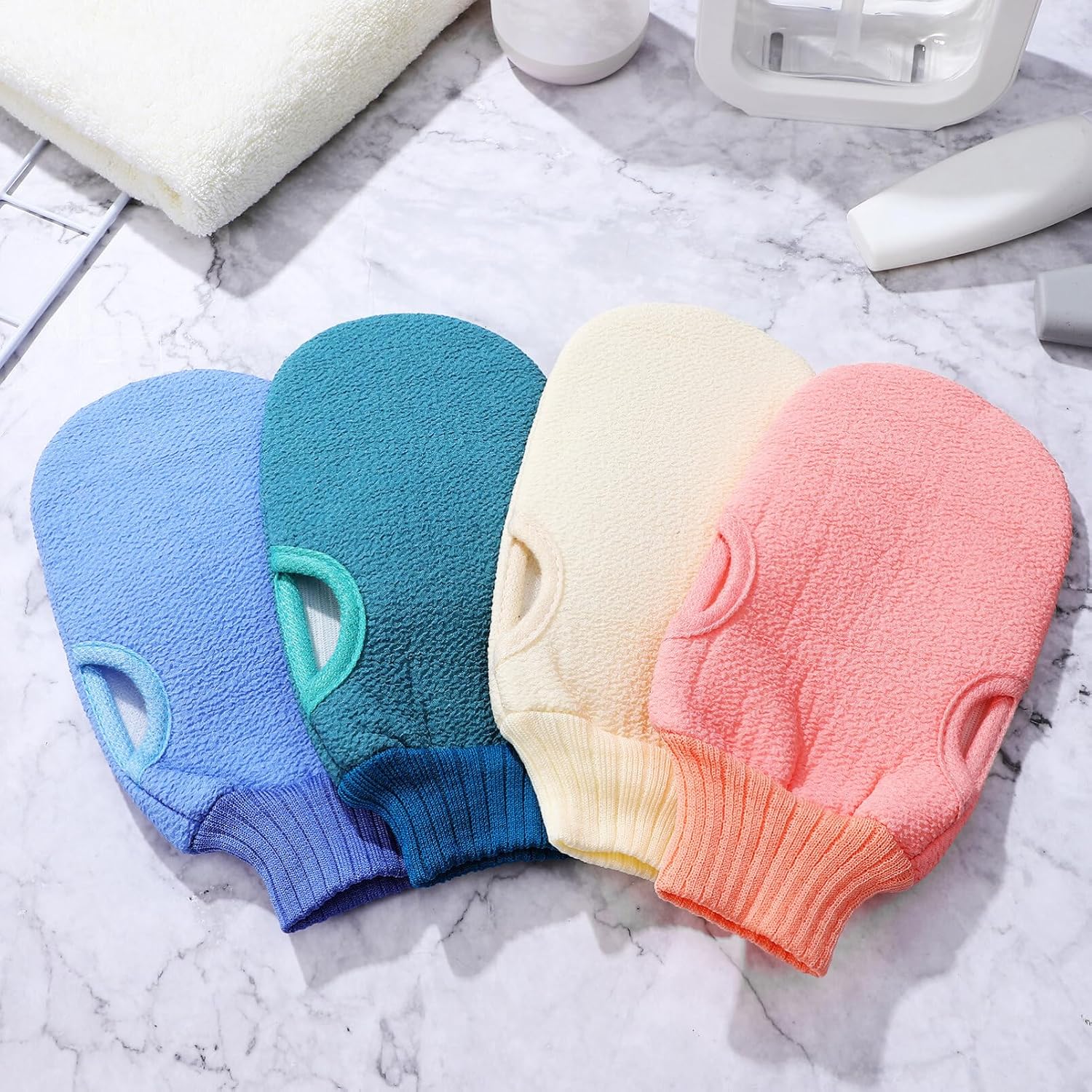 Beaupretty Guantes exfoliantes de esponja natural, guantes de baño de esponja corporal, guante exfoliante profundo, esponja de lufa natural, guantes