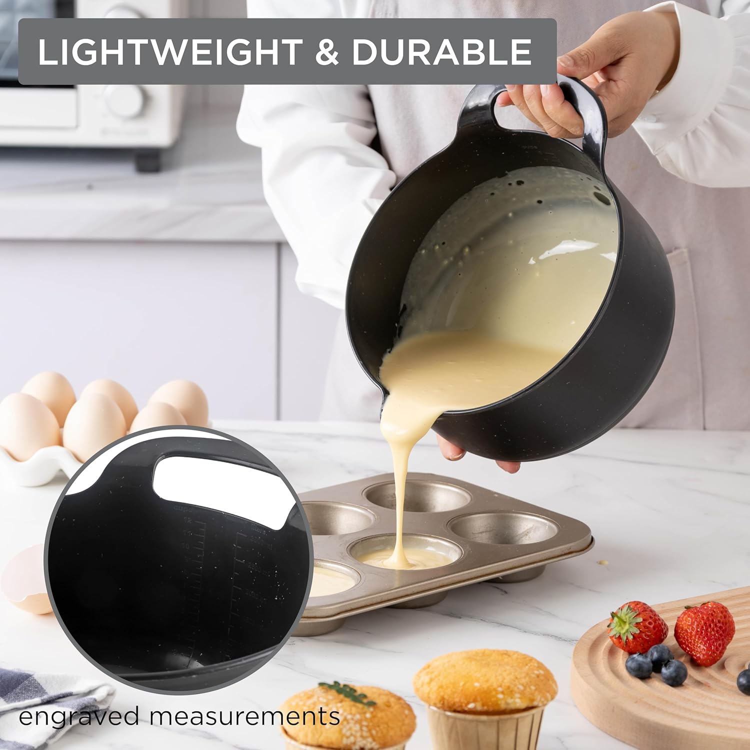 COOK WITH COLOR Nesting – Juego de cuencos de plástico para mezclar con boquillas y asas, negro moteado, 4 piezas antideslizantes