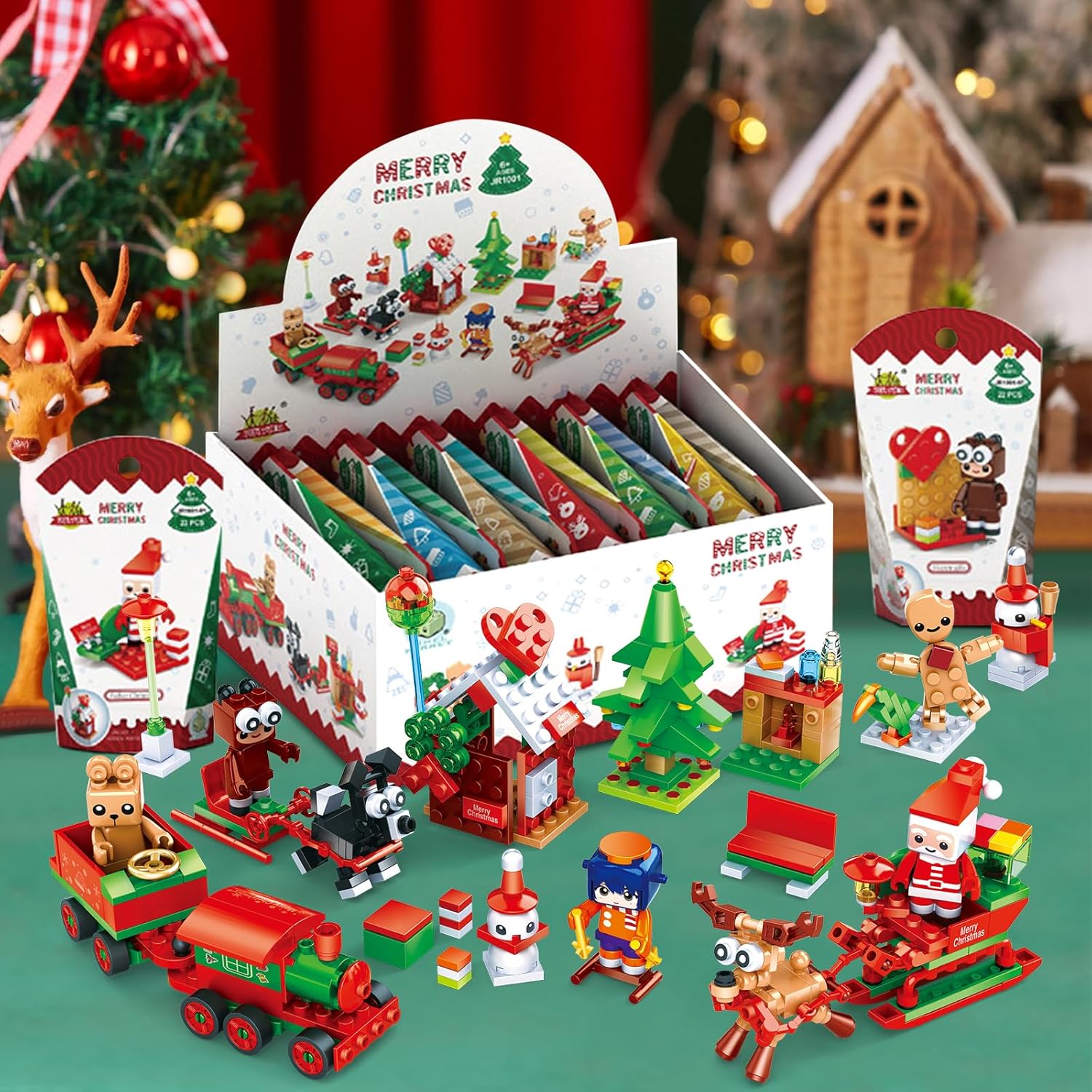 ZYLEGEN Juego de bloques de construcción de regalos de fiesta de Navidad, juguetes de Navidad, mini ladrillos lindos, calendario de Adviento de
