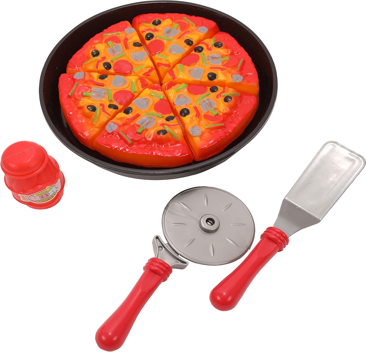 IQ Toys Juego de fiesta de pizza, juego completo de corte y servicio de pizza de simulación, 19 piezas