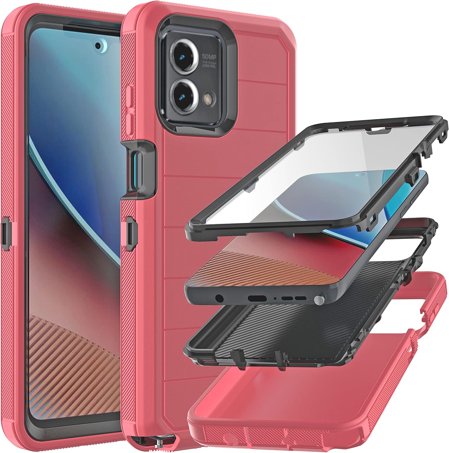 Funda para Moto G Stylus 2023 5G con protector de pantalla integrado, a prueba de caídas, duradera de 3 capas, protección contra caídas, protección