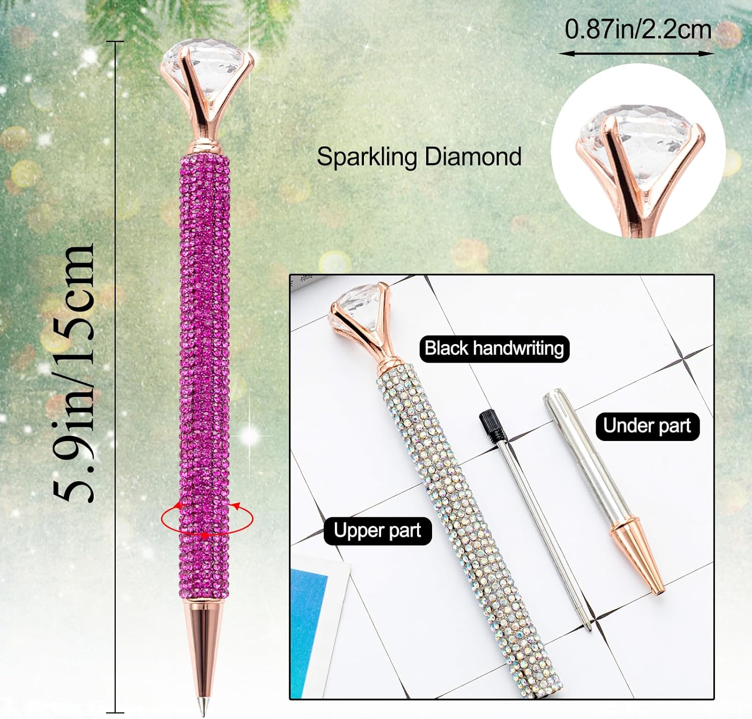 5 bolígrafos grandes de diamantes de cristal, bolígrafo brillante de tinta negra, lindo bolígrafo de diamantes de imitación con diamante para