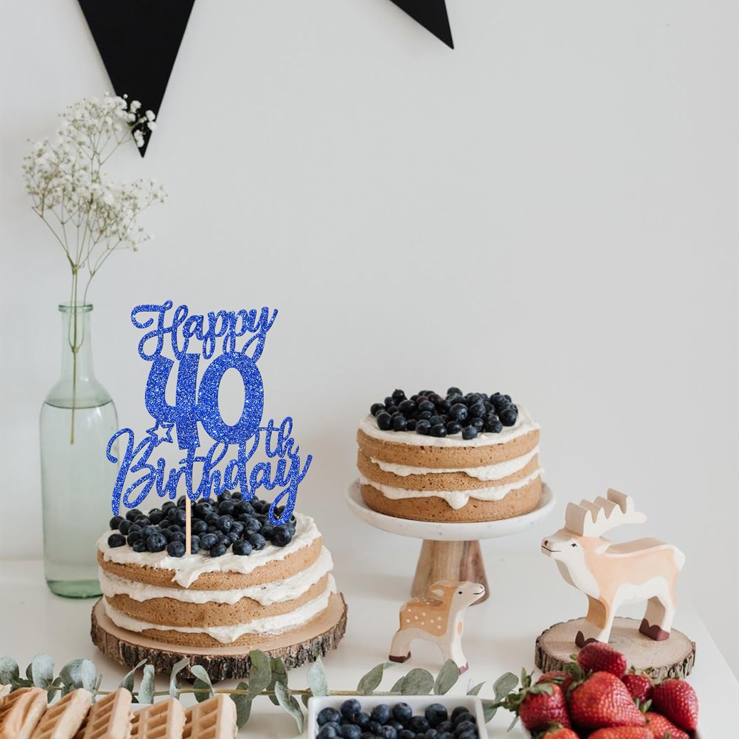 1 pieza de decoración de pastel de feliz cumpleaños 40 con purpurina y saludos a 40 años, selección de pastel de cuarenta y hola 40, fabulosa