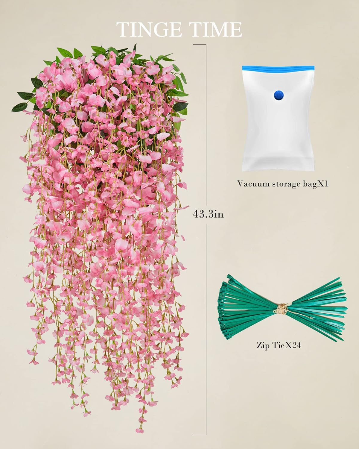 TINGE TIME Paquete de 24 flores colgantes de glicina, 43 pulgadas, guirnaldas artificiales de seda de ratta para hogar, jardín, ceremonia al aire
