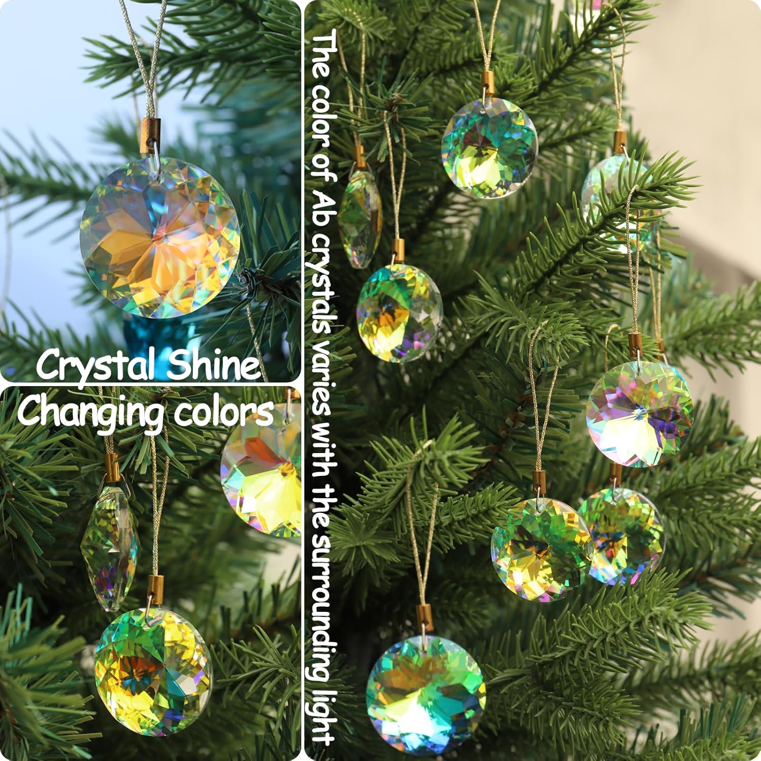 12 bolas de Navidad de cristal de 1.18 pulgadas, mini prisma redonda, decoración de árbol de Navidad, adorno colgante para boda, fiesta, decoración