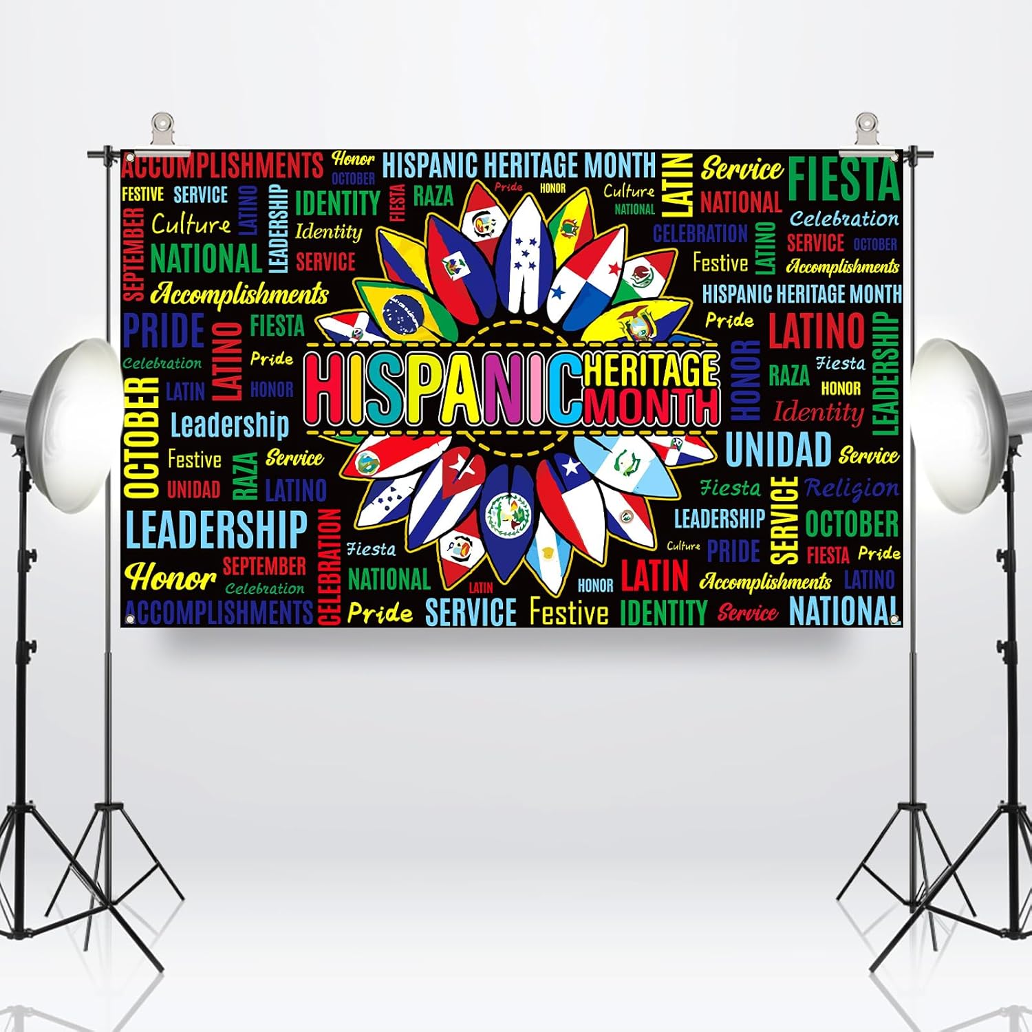 Sunwer Telón de fondo para cabina de fotos del mes de la herencia hispana, 21 banderas de países de habla hispana, decoración de fondo para colgar