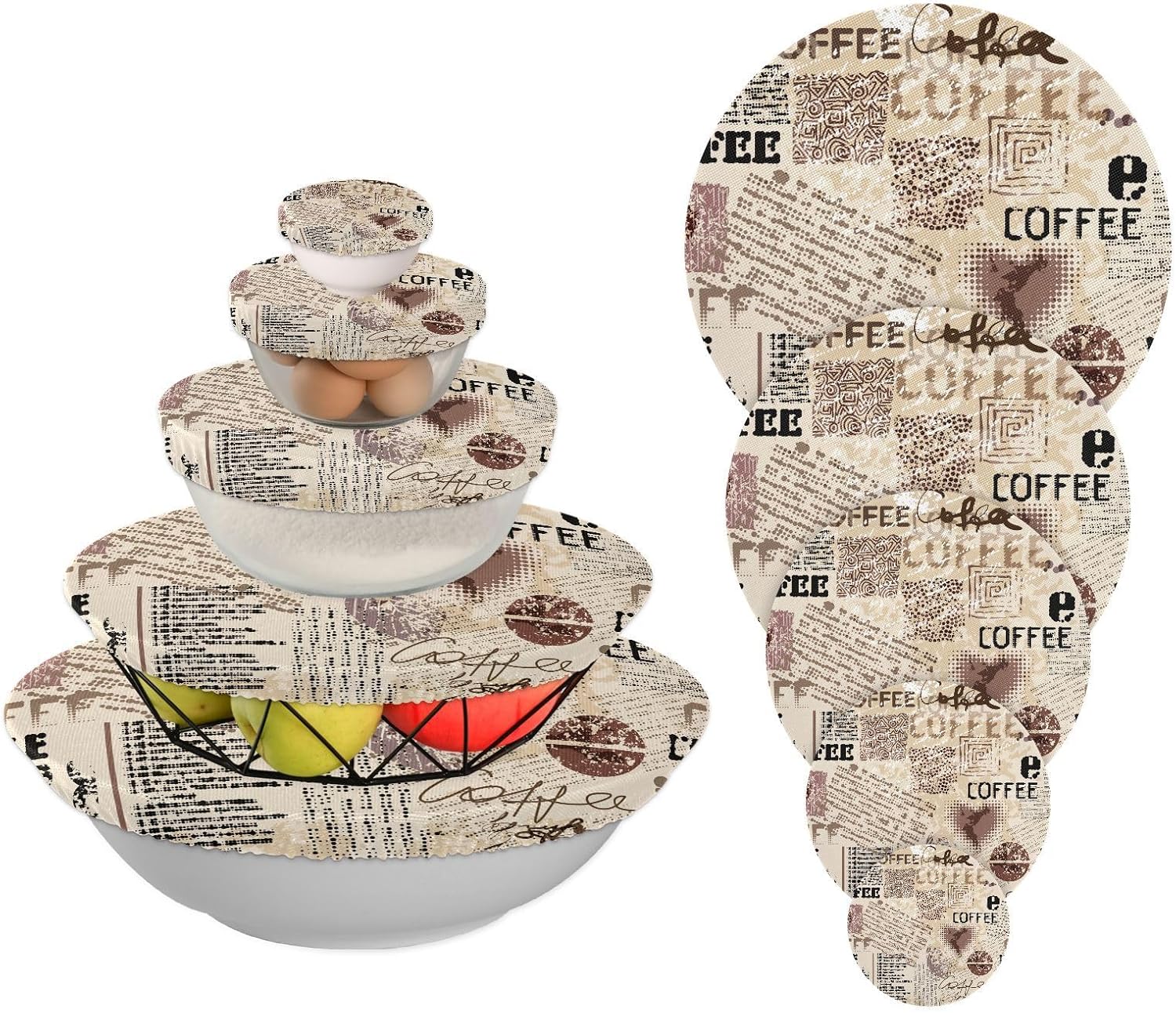 5 fundas elásticas reutilizables para tazones de café, para almacenamiento de alimentos, tapas de tela elástica con 5 tamaños diferentes,