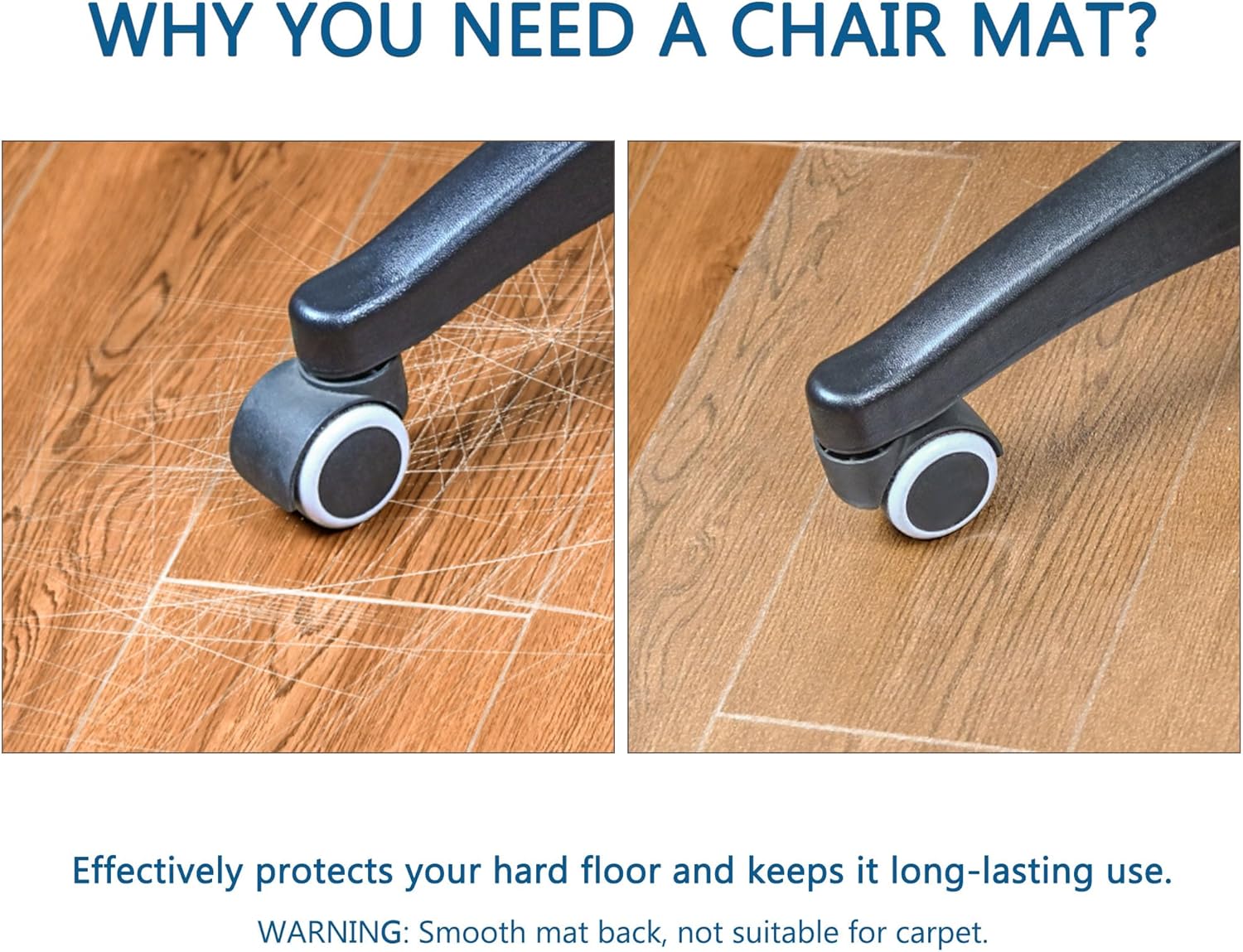 Tapete para silla para suelo de madera dura, 48 x 48 pulgadas, tapete protector de piso transparente para oficina, tapete de escritorio fácil de