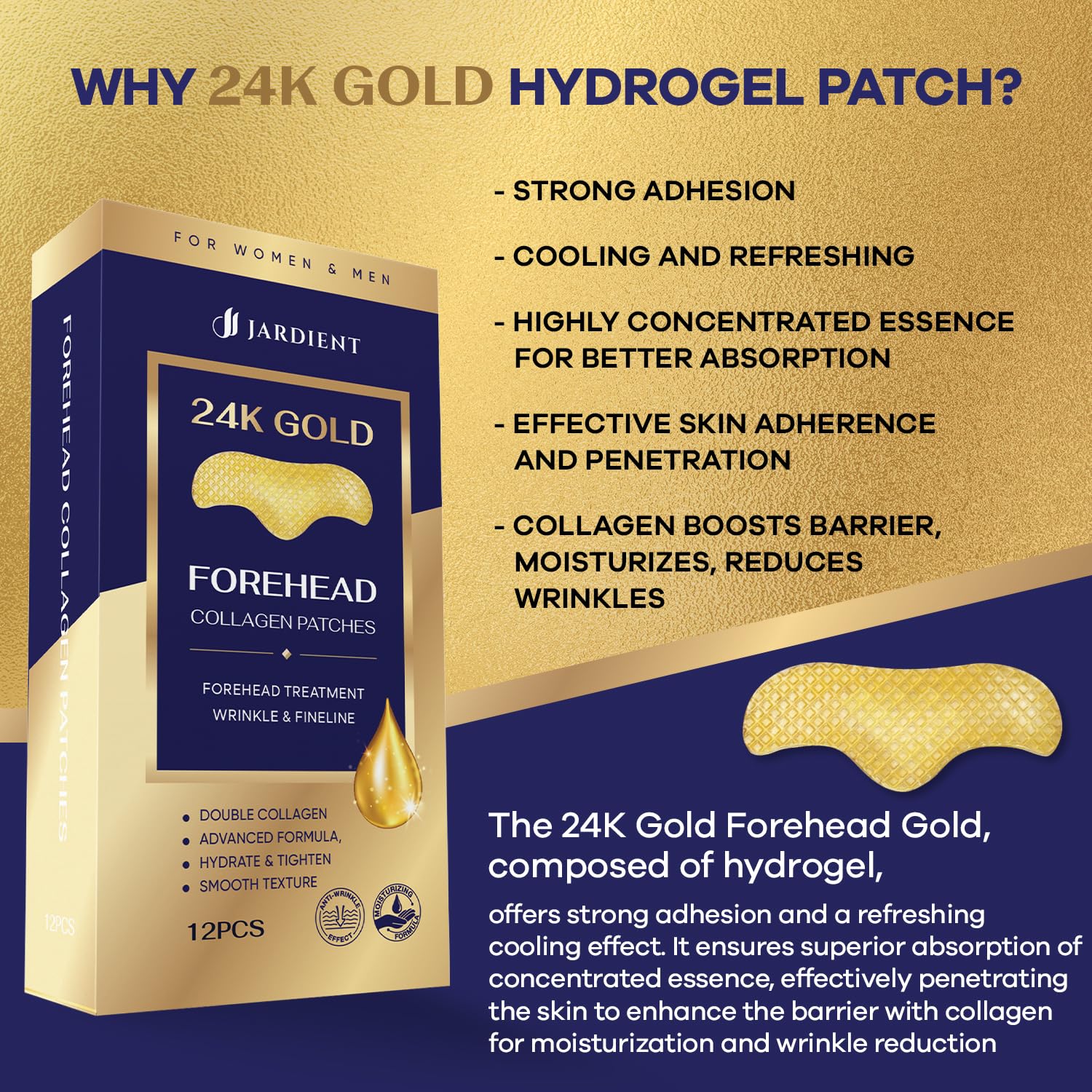 Jardient Parches de hidrogel de oro de 24 quilates para cara, parches antiarrugas con colágeno que aumentan la elasticidad