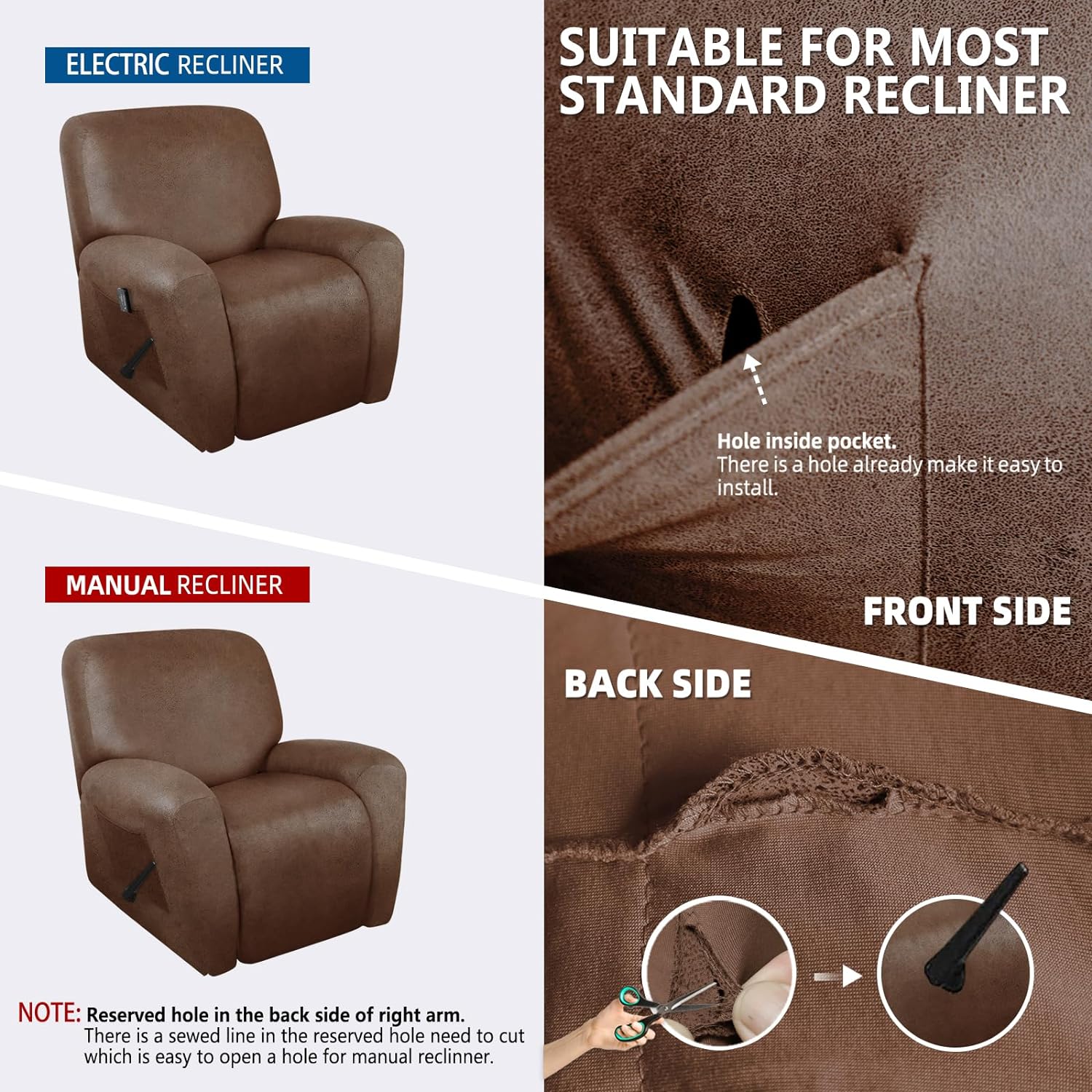 molasofa Fundas para sillas reclinables, 4 piezas, fundas para sillas reclinables grandes con bolsillo, impermeables, antideslizantes, elásticas,