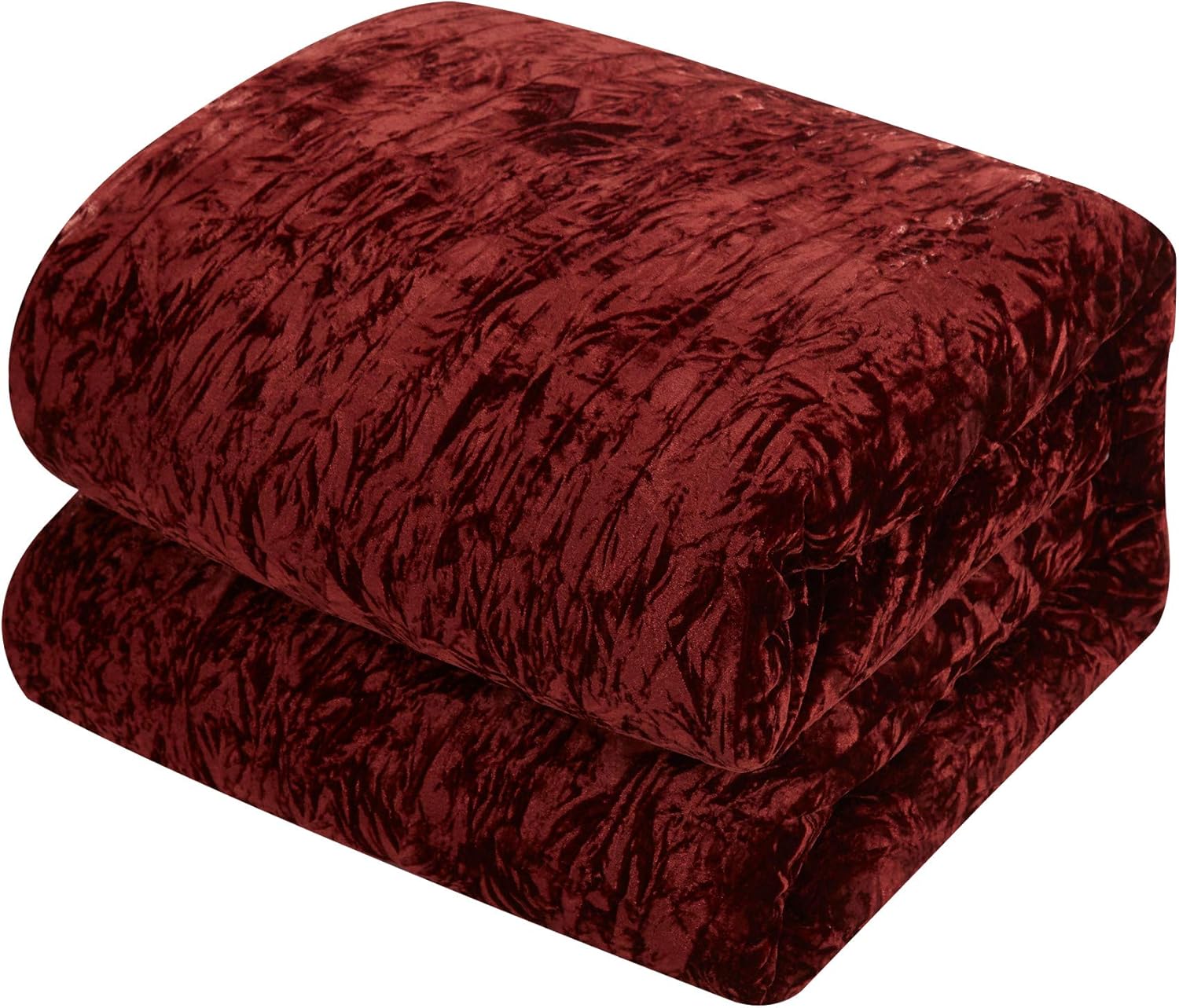 Chic Home Alianna – Juego de edredón de 5 piezas de terciopelo triturado arrugado, fundas de almohada decorativas incluidas, King, color burdeos