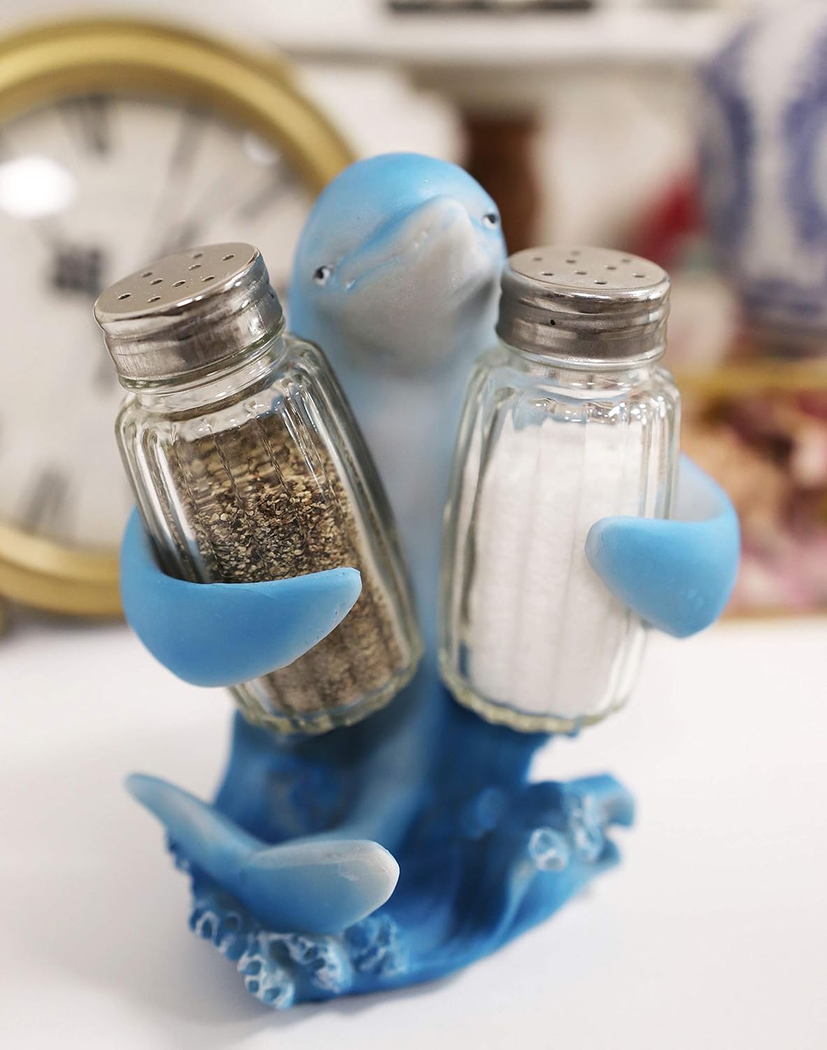 Ebros Gift Náutico Ocean Marina Dolphin Rising Above Sea Waves Hugging Salt and Pepper Shakers Holder Figurine Stand For Coastal Beach Marine
