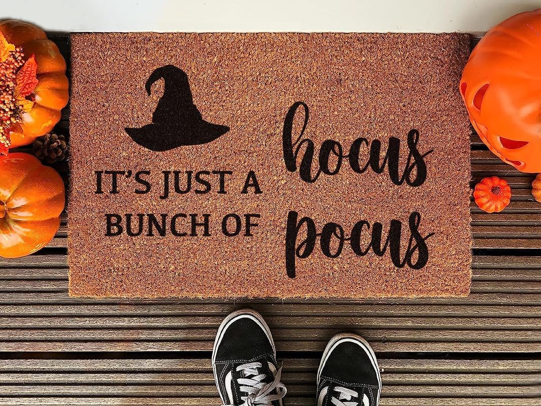 Tapete para interiores con texto en inglés “It’s Just A Bunch of Hocus Pocus”, tapete de entrada retro de Halloween, tapete de bienvenida
