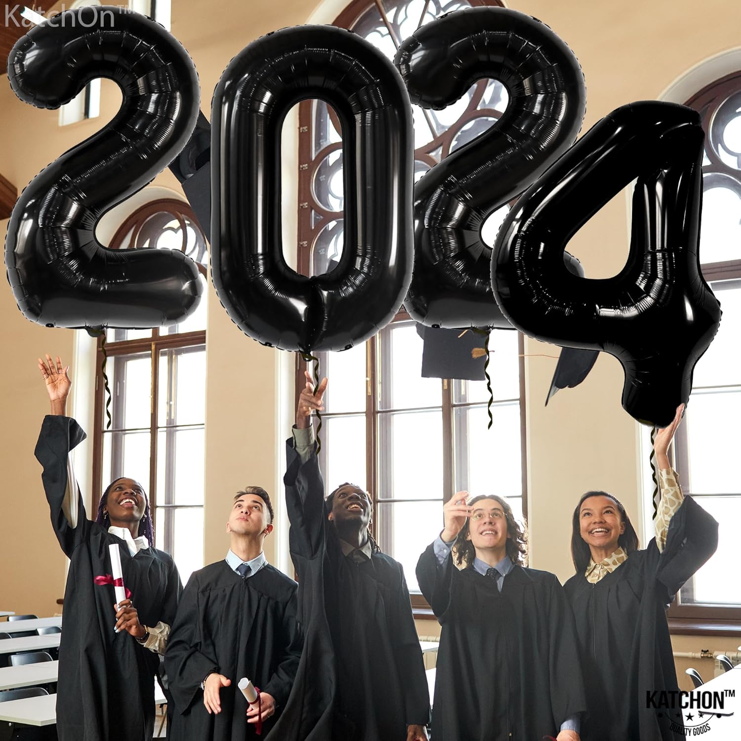 KatchOn, Globos negros de graduación 2024, grandes, 50 pulgadas, números de globos negros 2024 para decoraciones de graduación negras, globos de