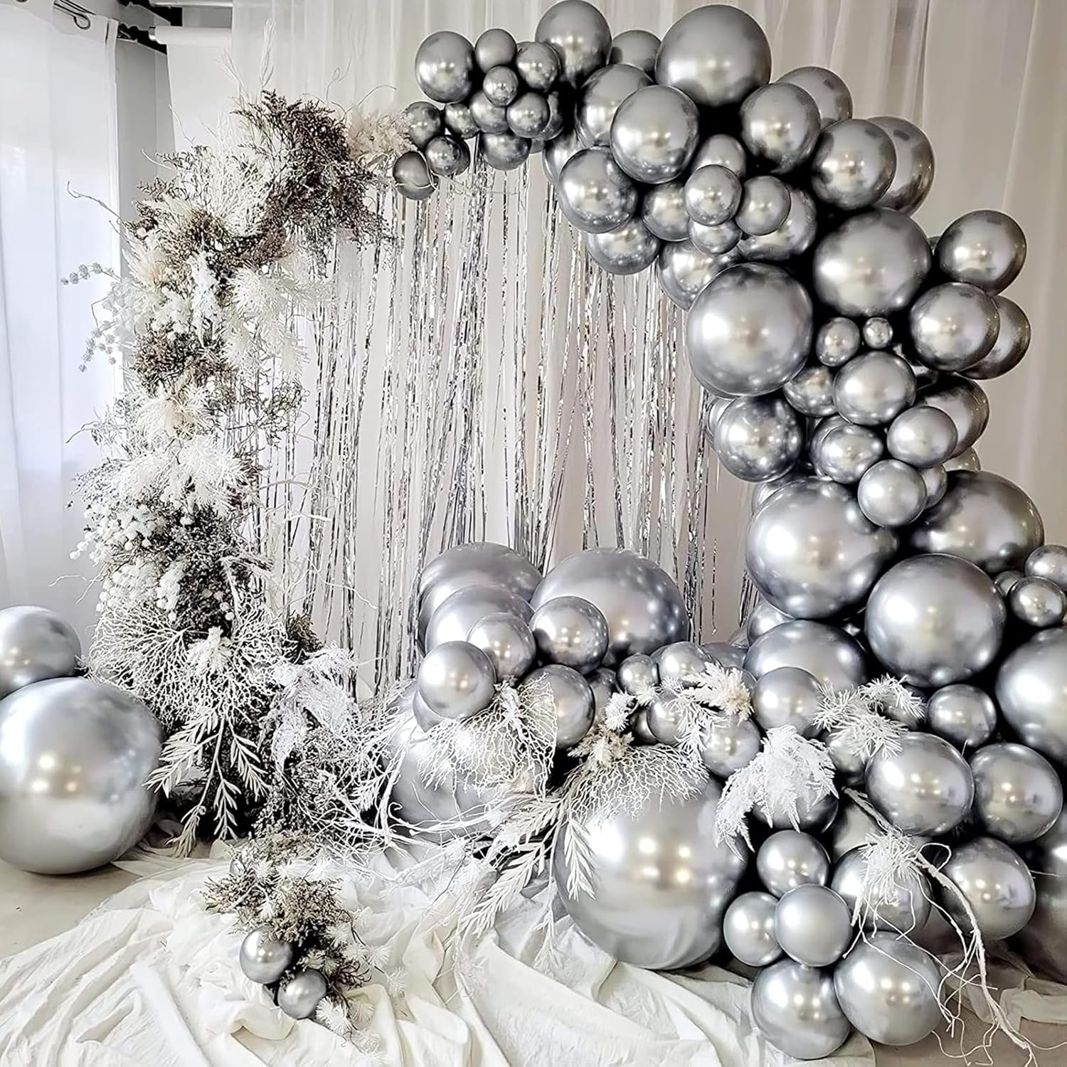 Globos plateados metálicos cromados de 12 pulgadas, 70 globos de látex plateados para fiesta de cumpleaños, globo cromado para Navidad, Año Nuevo,