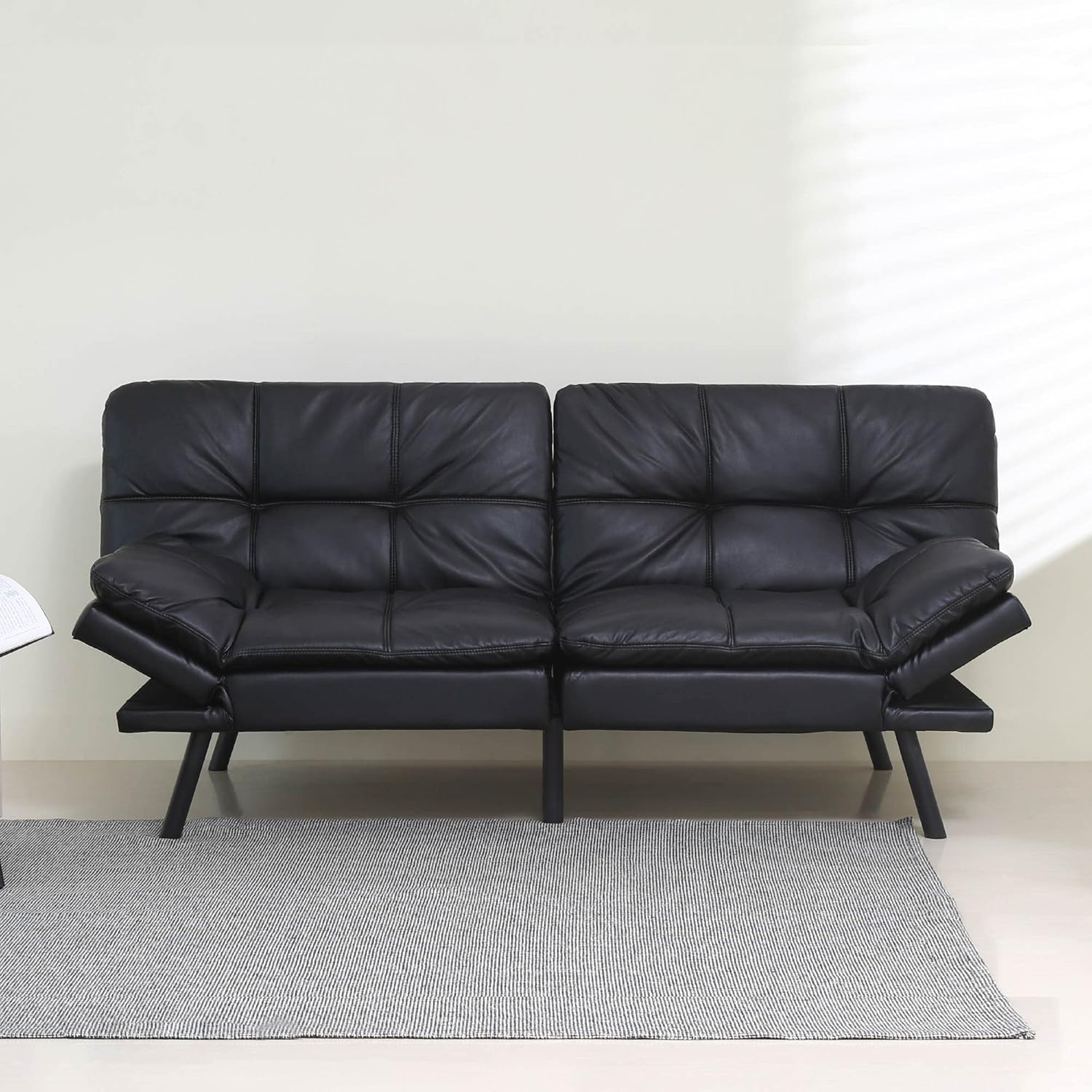 Sofá cama futón de espuma viscoelástica, moderno sofá cama plegable con reposabrazos y respaldo ajustables rápidamente para apartamento estudio,